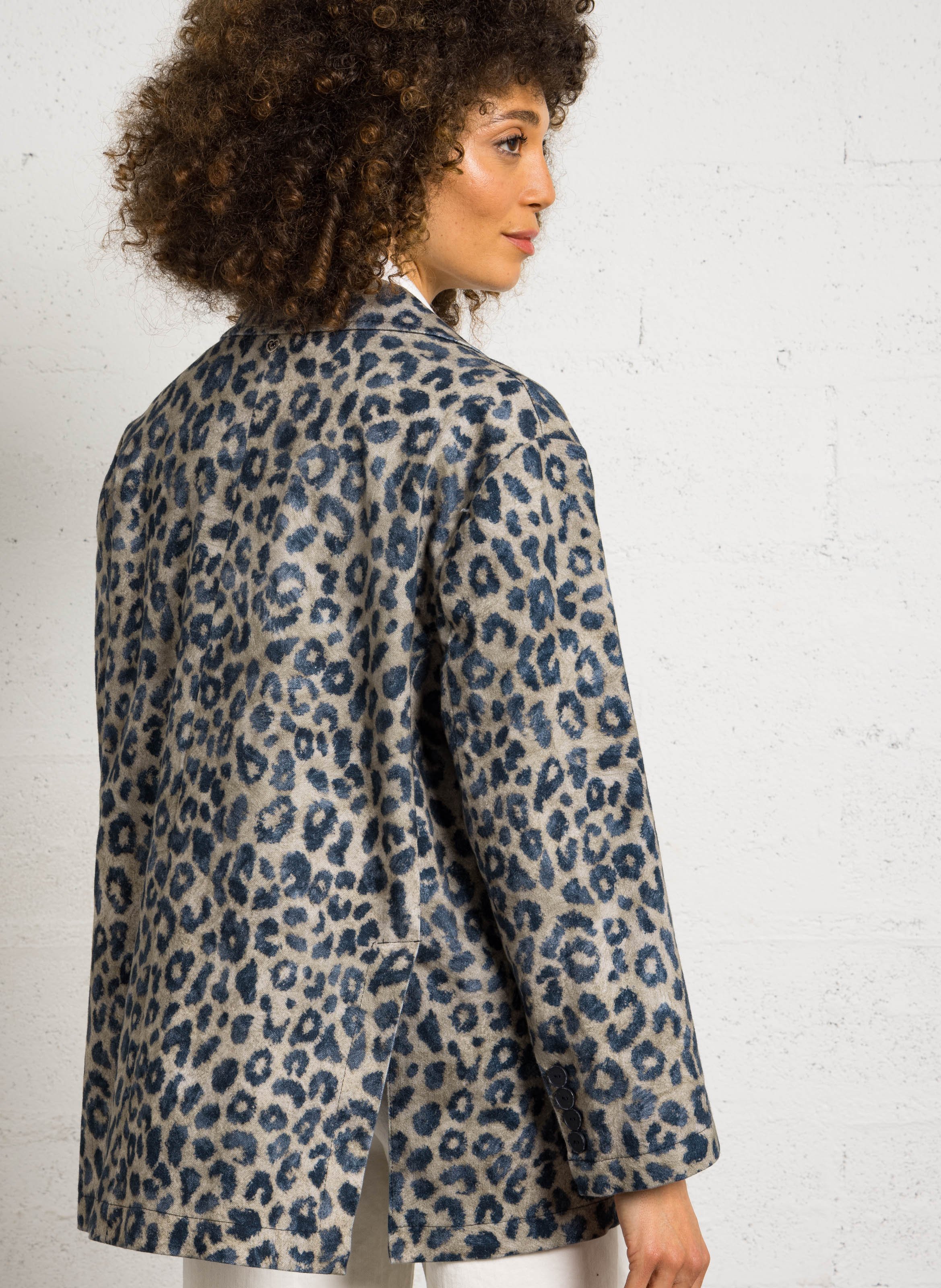 Oversized blazer with leopard print collar PLEASE Beige