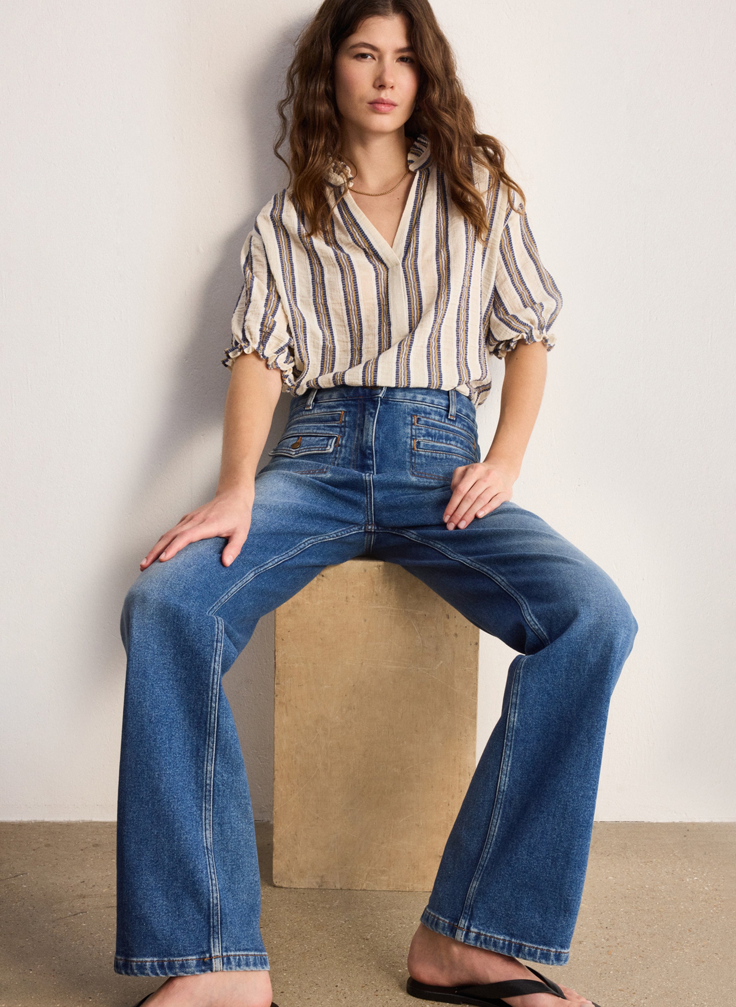 Bluse mit Stehkragen und Volants aus Baumwollmischung PABLO Beige