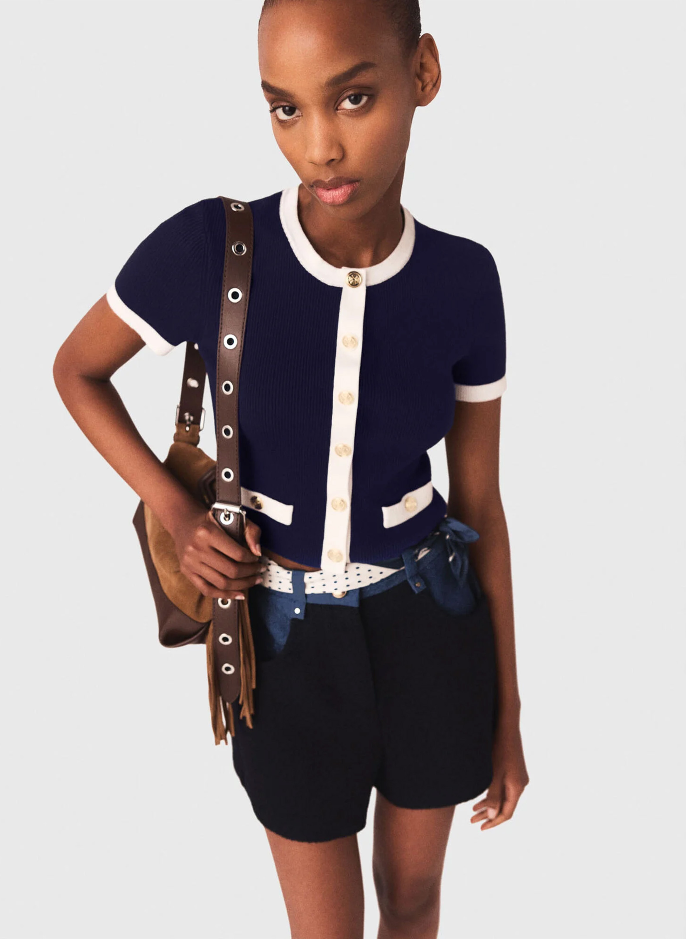 Gilet droit col rond MAJE Blauw