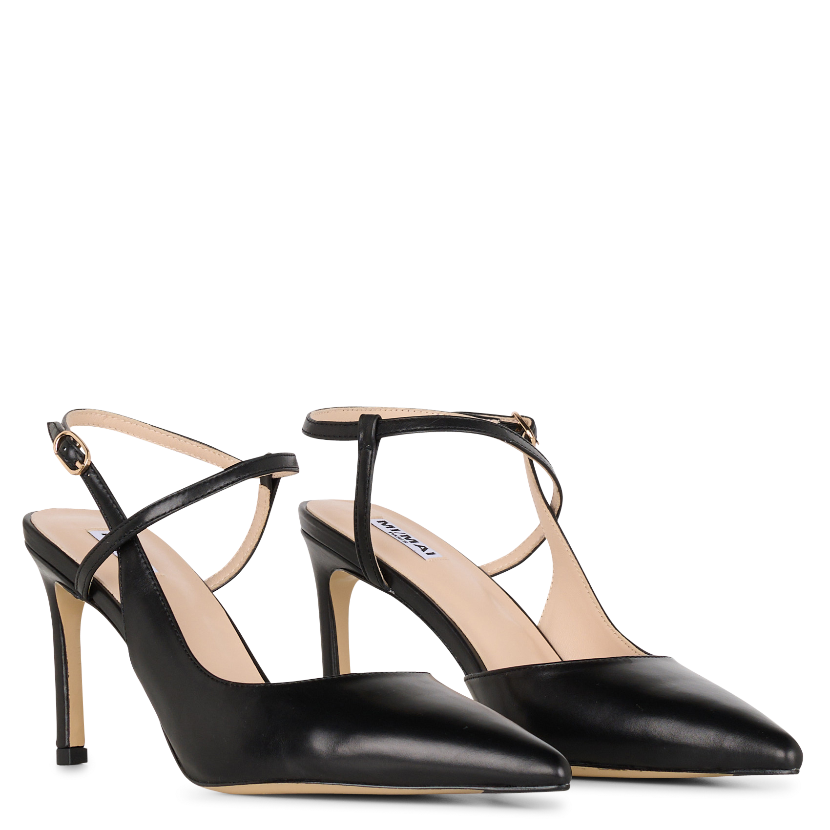 Escarpins à bout pointu en cuir lisse MI/MAI Noir