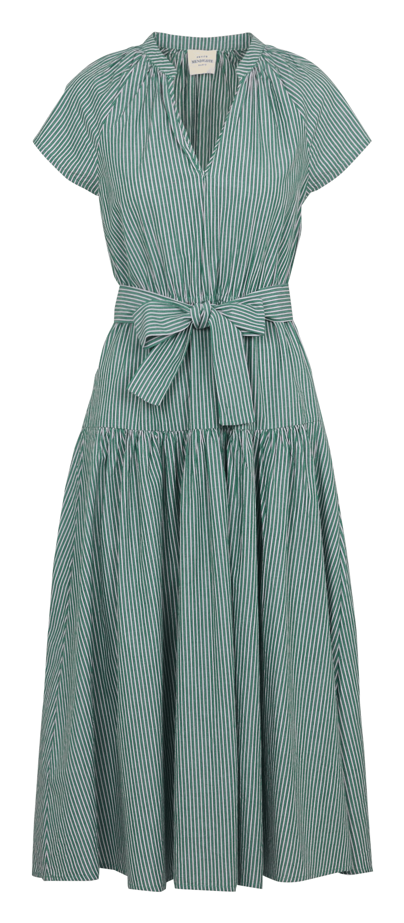 Robe longue col V en coton rayé PETITE MENDIGOTE Vert