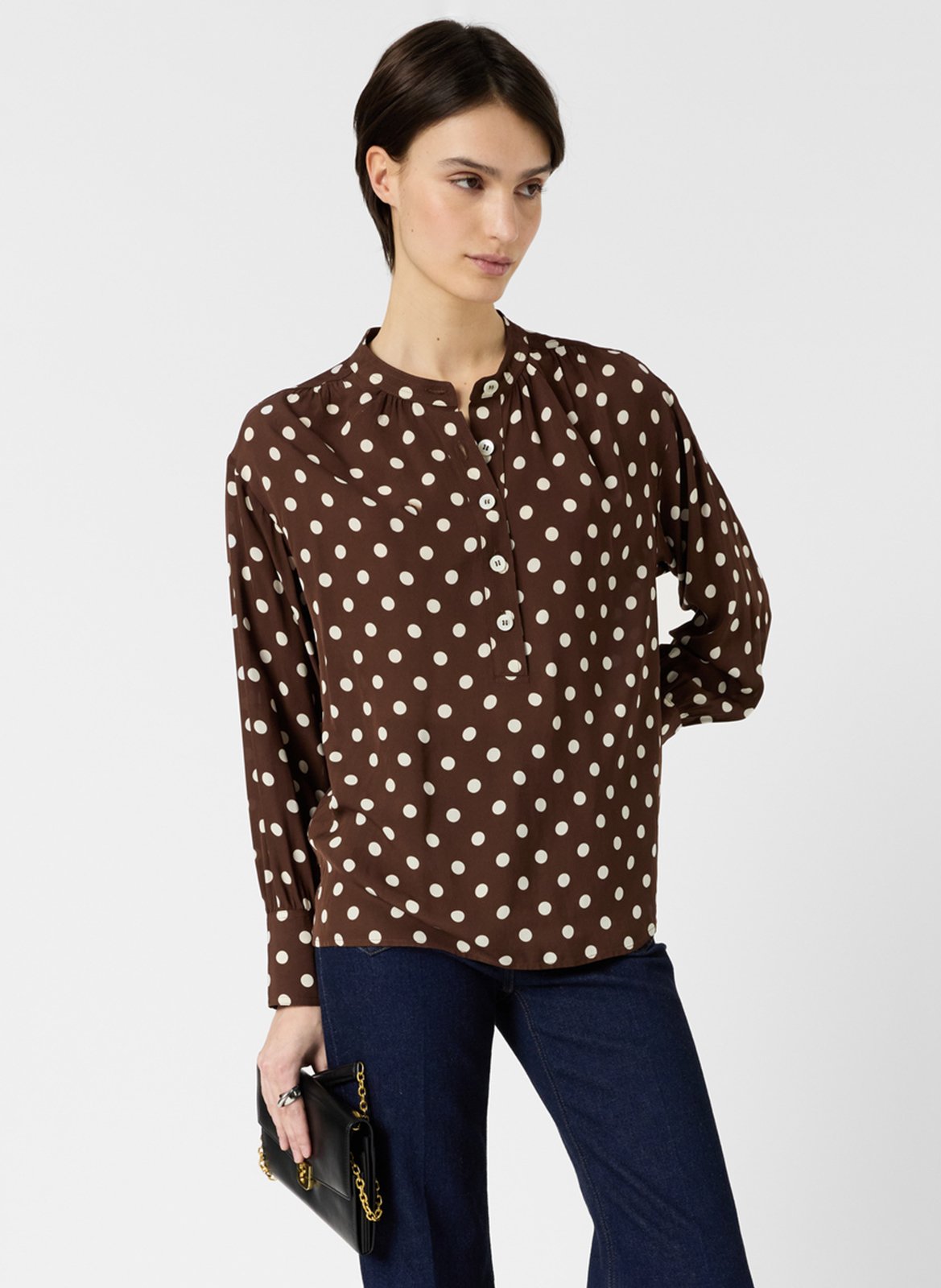 Blouse met Tunesische kraag en stippen GERARD DAREL Bruin