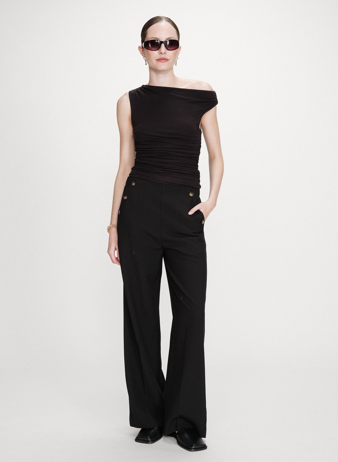 Pantalon droit taille haute uni GRACE ET MILA Noir