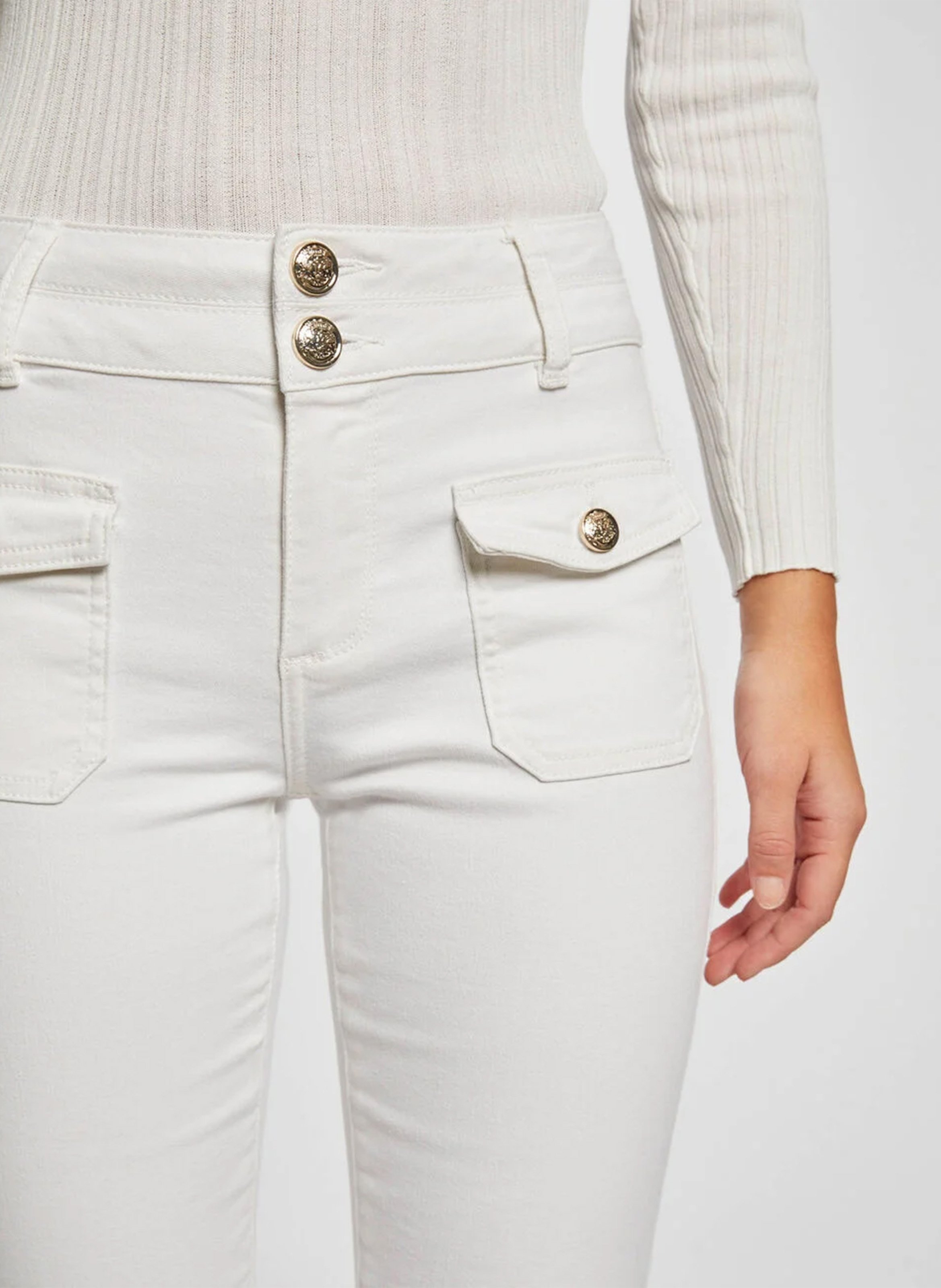 High Waist Bootcut Jeans aus Baumwoll-Mix Weiss