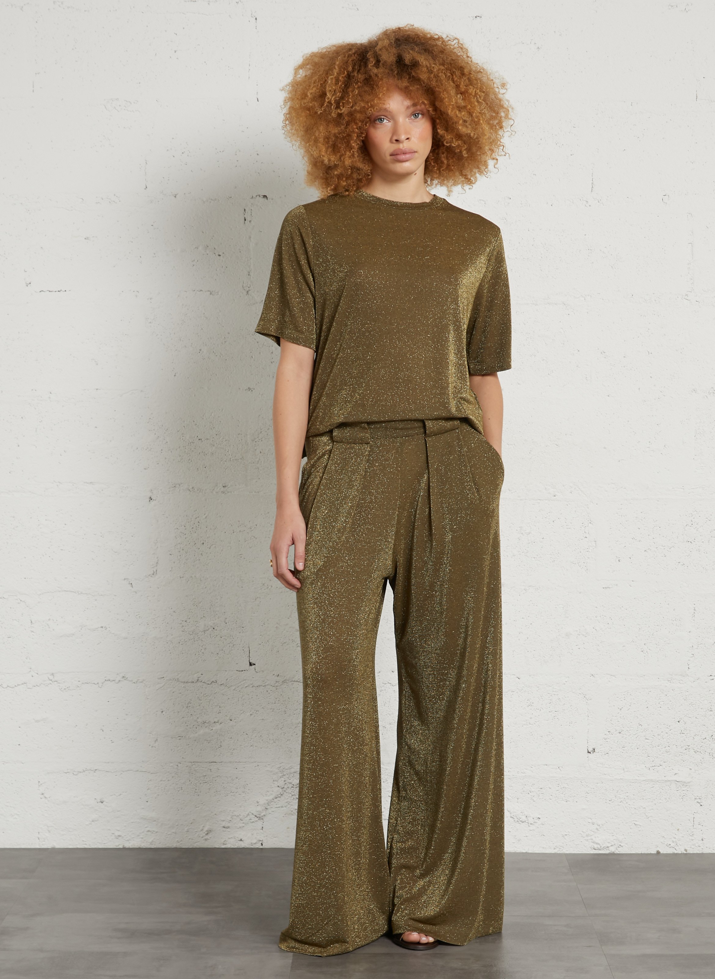 Pantalon fluide large pailleté MOMONI Marron