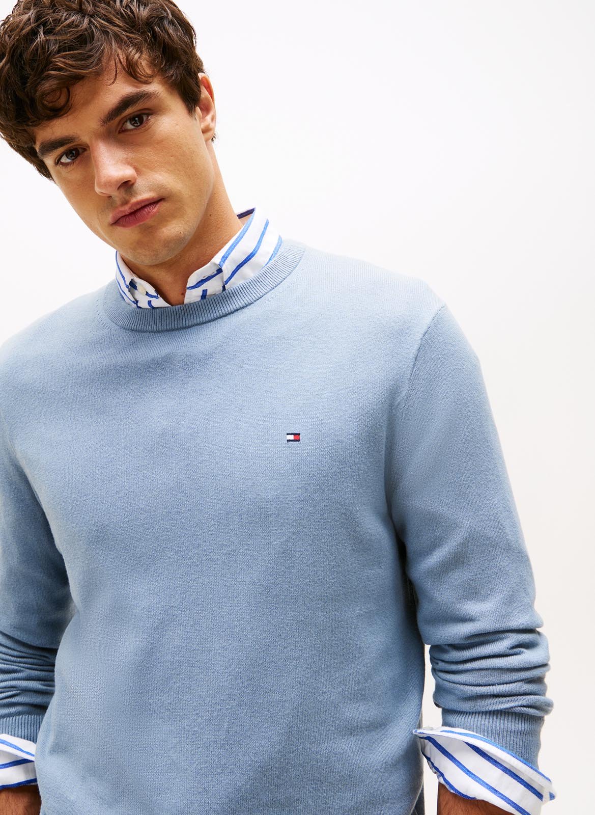 Pull col rond en coton mélangé TOMMY HILFIGER Bleu