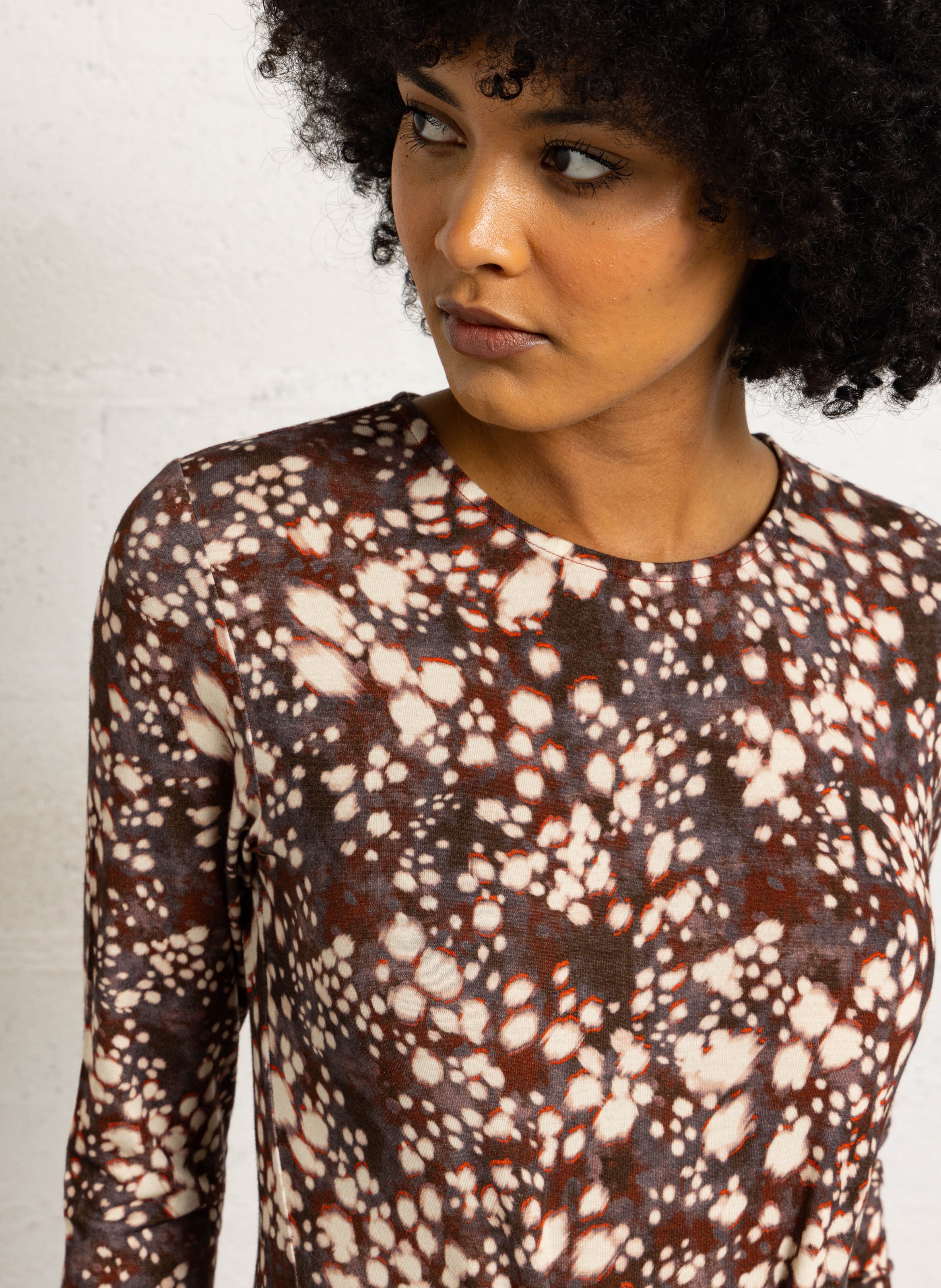 Robe longue moulante imprimée SUNCOO Marron