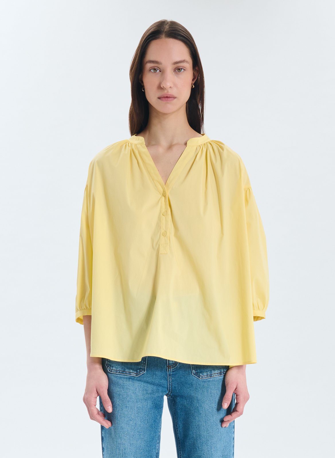 Cotton-blend henley shirt ZAPA Yellow