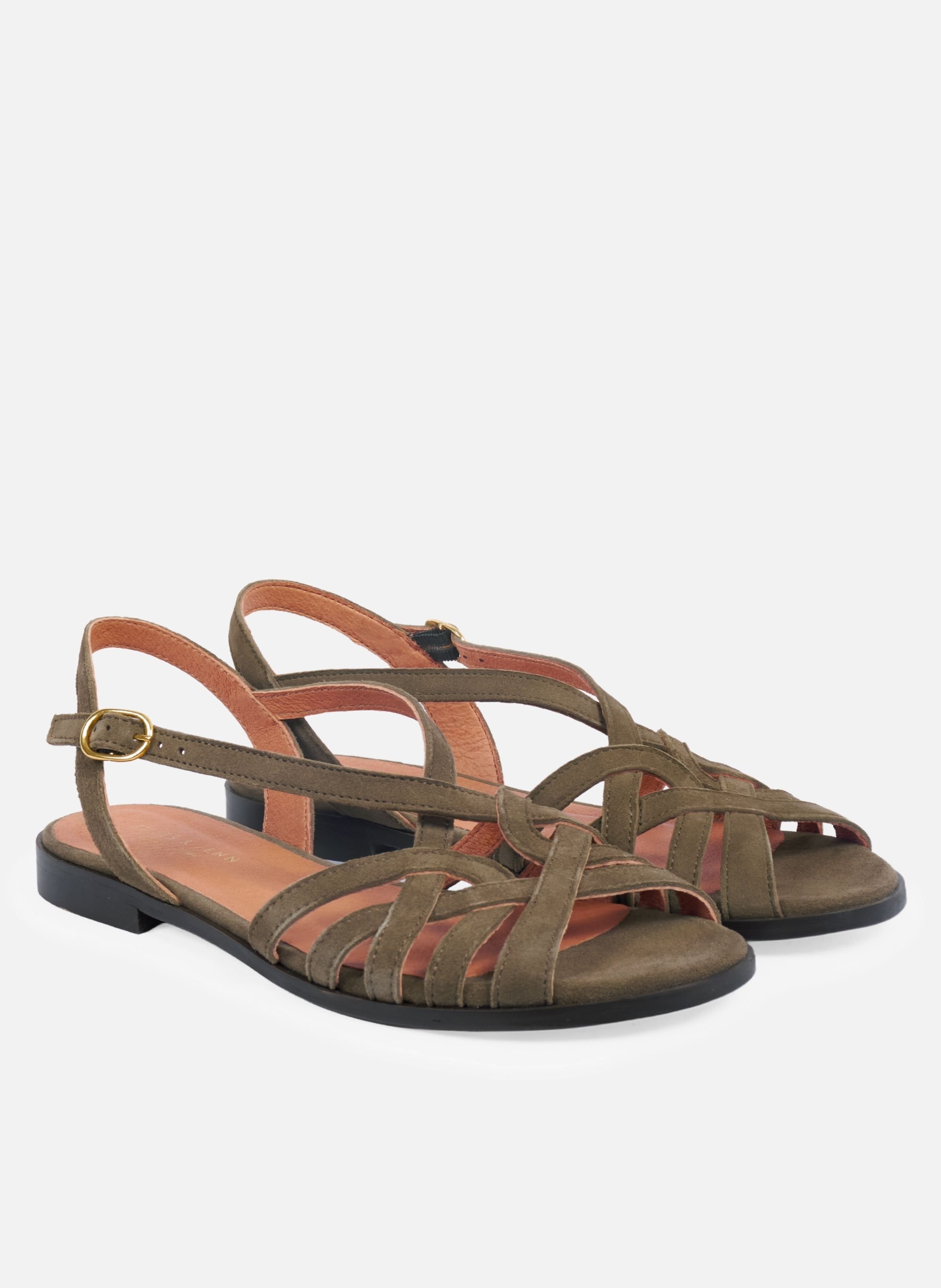 Flat suede leather strap sandals JULES & JENN Khaki