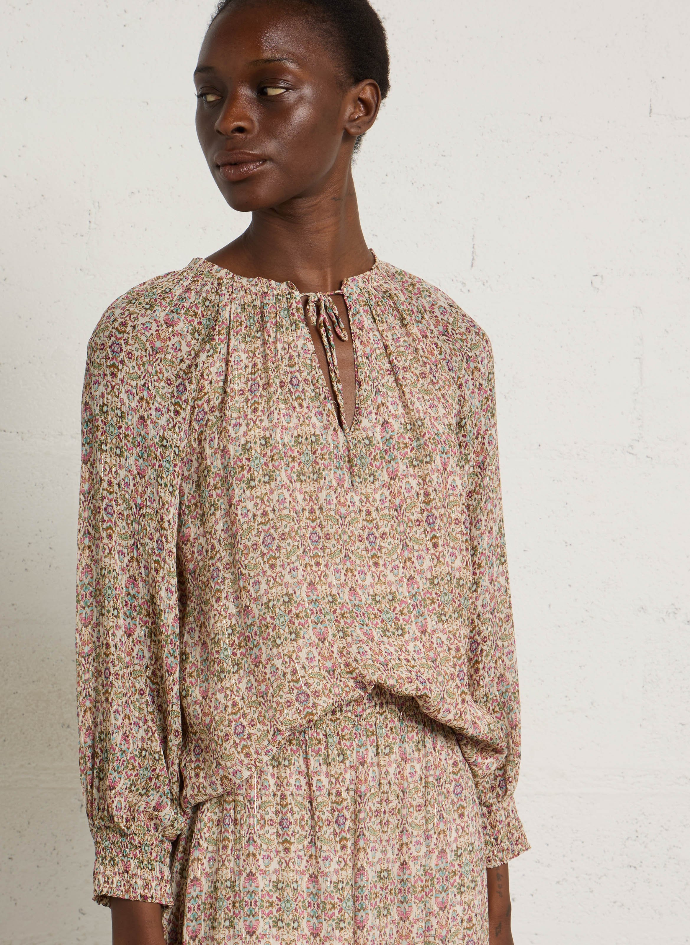 Printed jacket with round neck MAISON 123 Brown