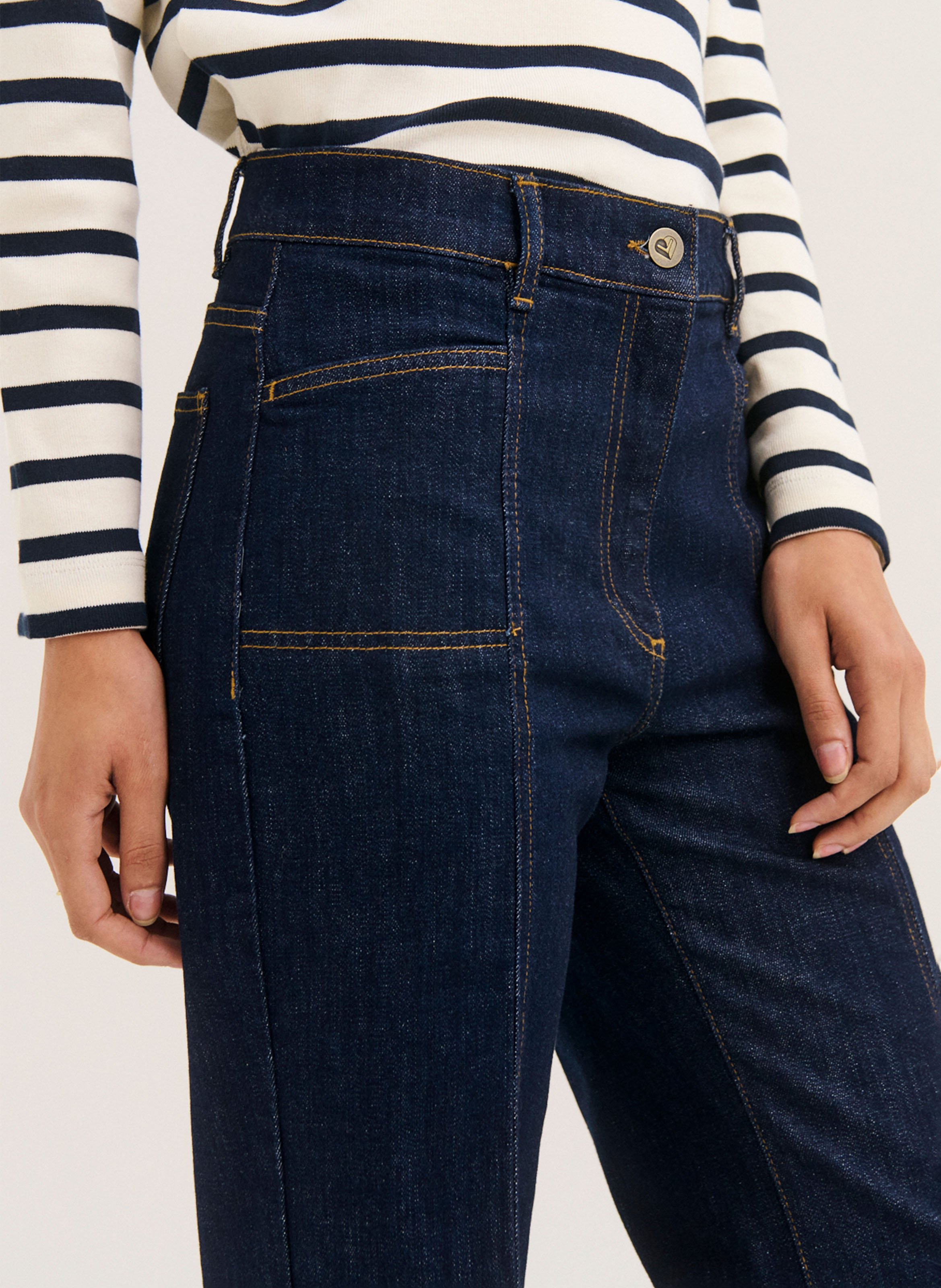 Hoge taille flared jeans in rauw denim PABLO Blauw