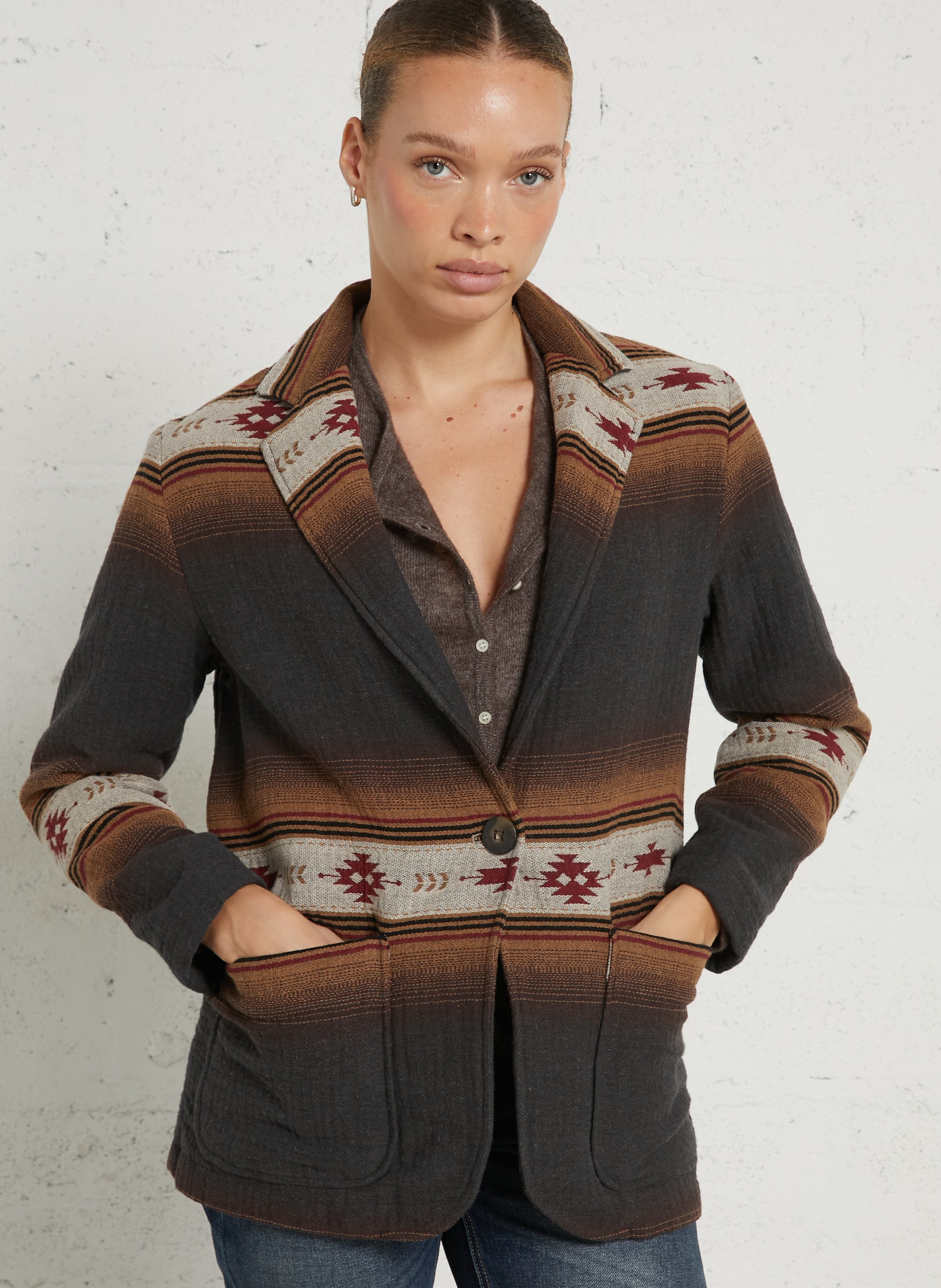 Veste droite imprimée en coton mélangé DIEGA Gris