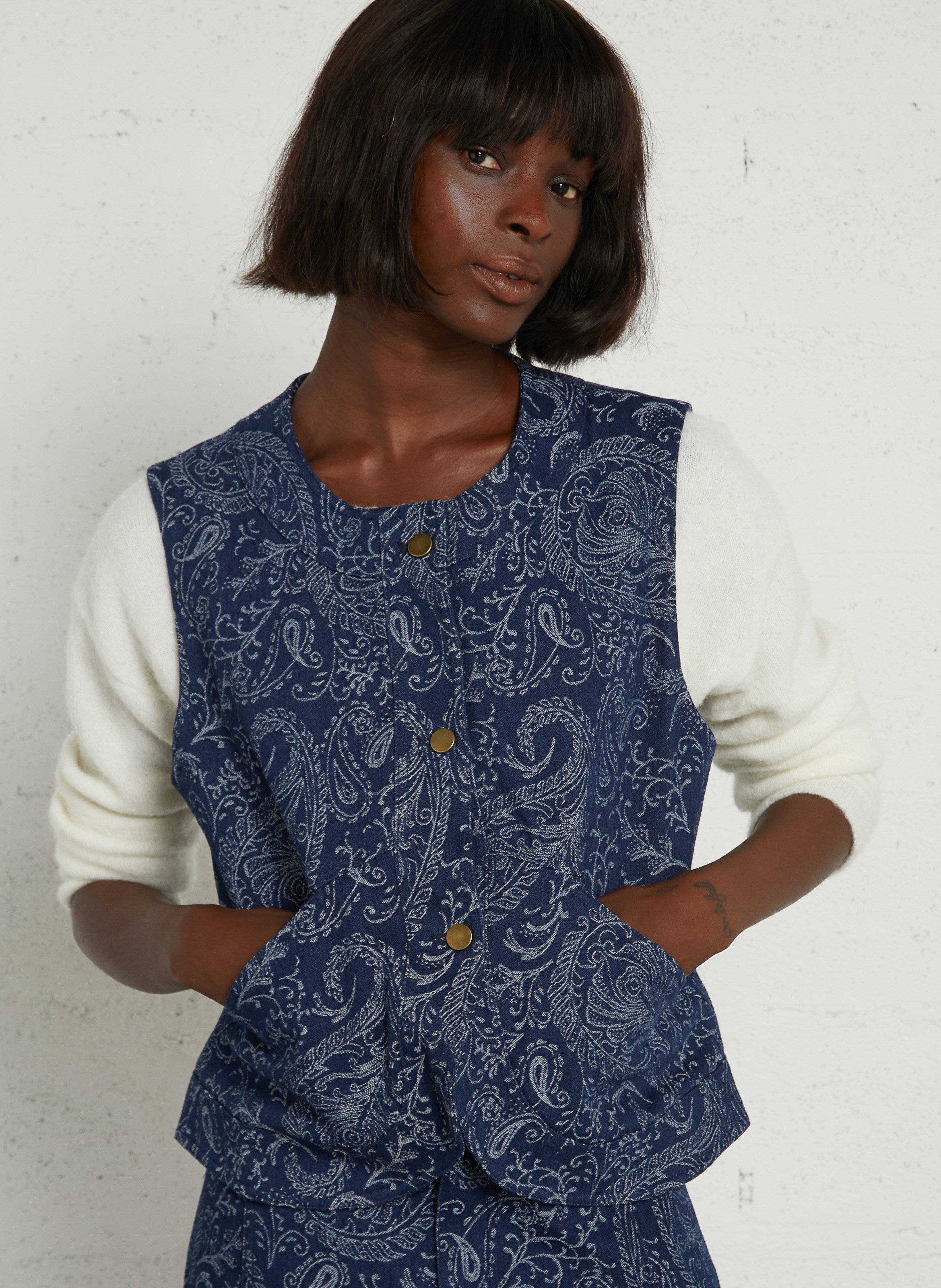 Rundhalsausschnitt Denim bedruckte Jacke THE KORNER Blau