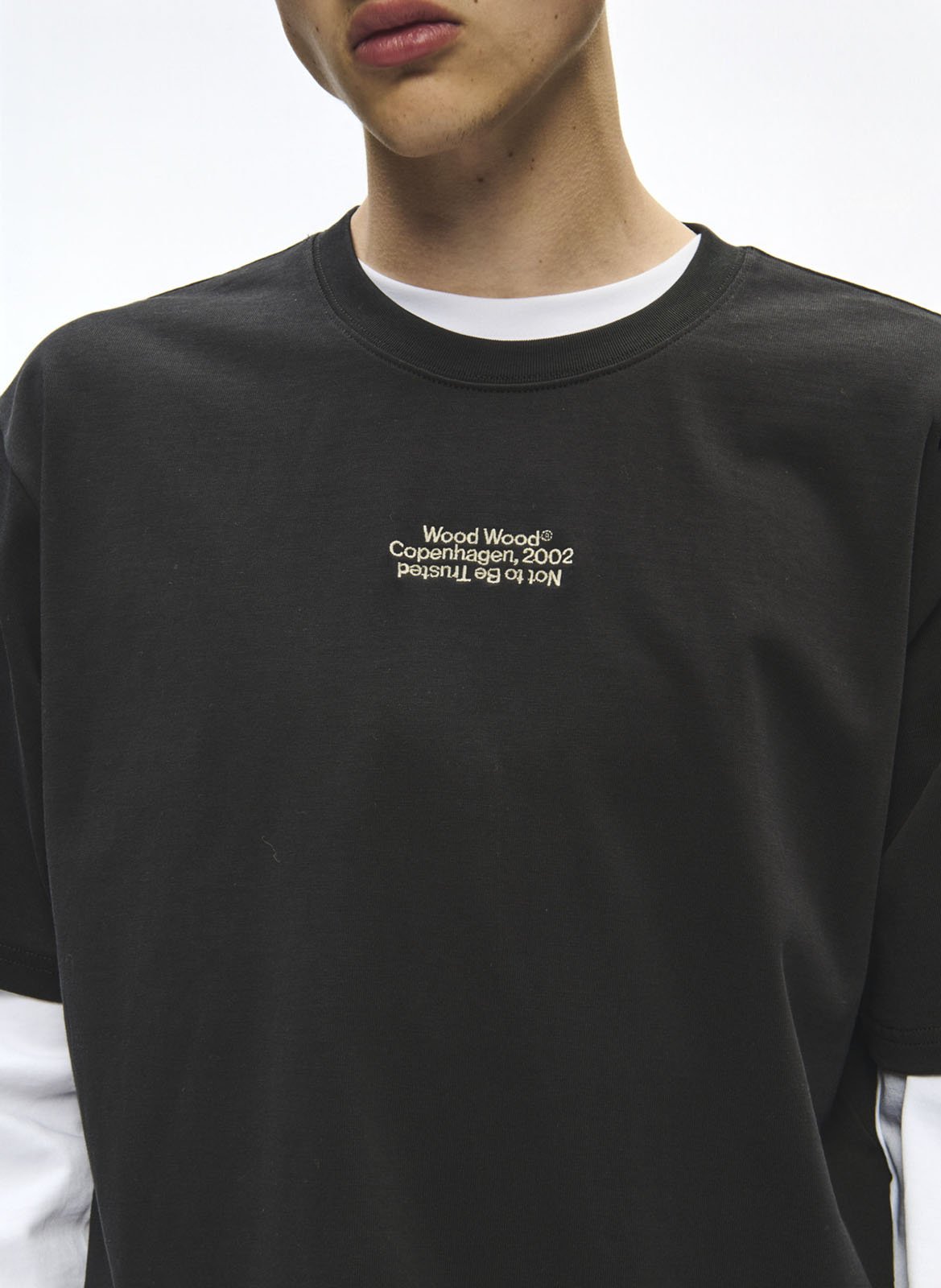 Tee-shirt col rond en coton WOOD WOOD Noir
