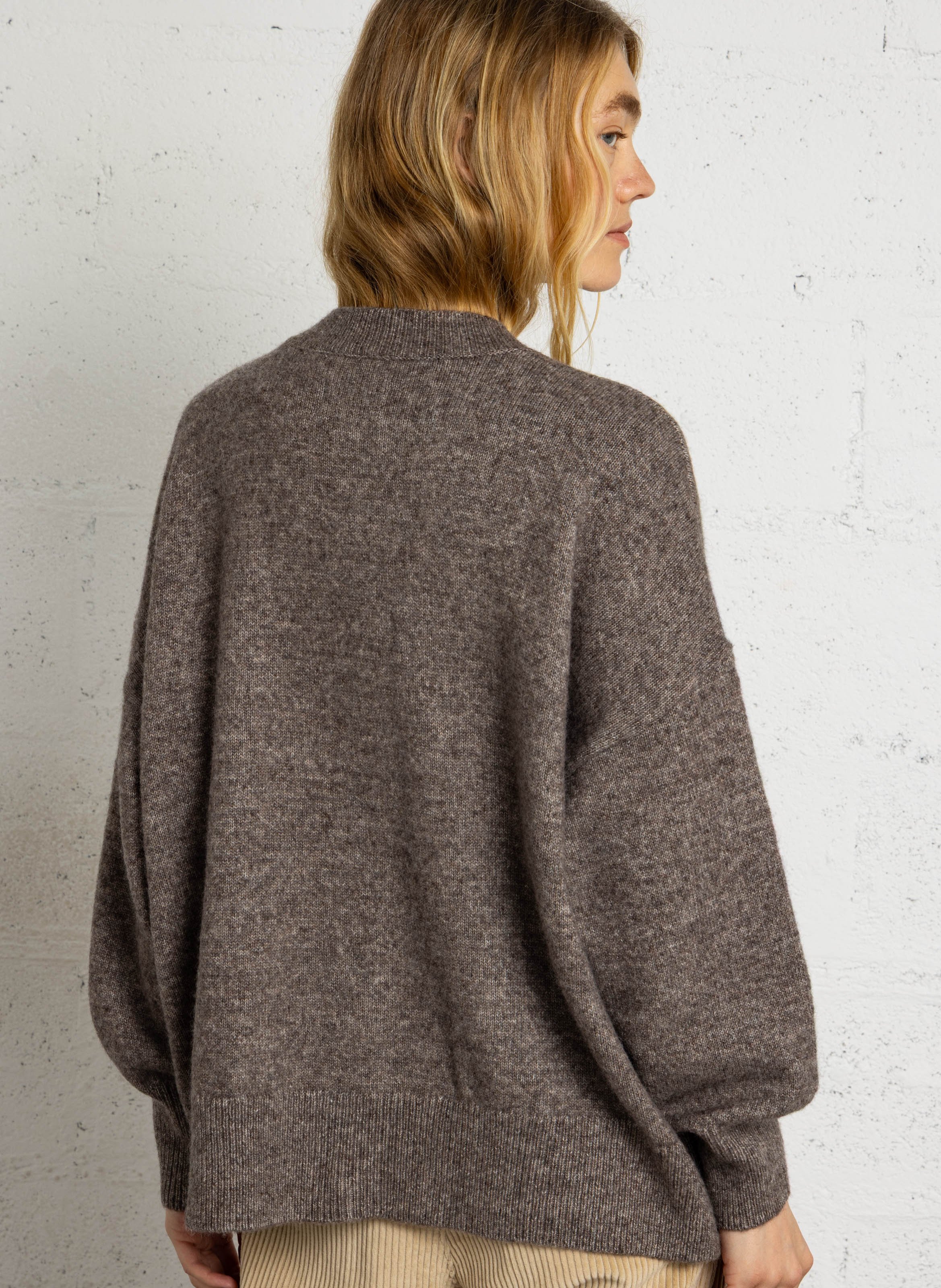 Loose-Fitting Cotton and Wool Crew-Neck Cardigan DES PETITS HAUTS Grey