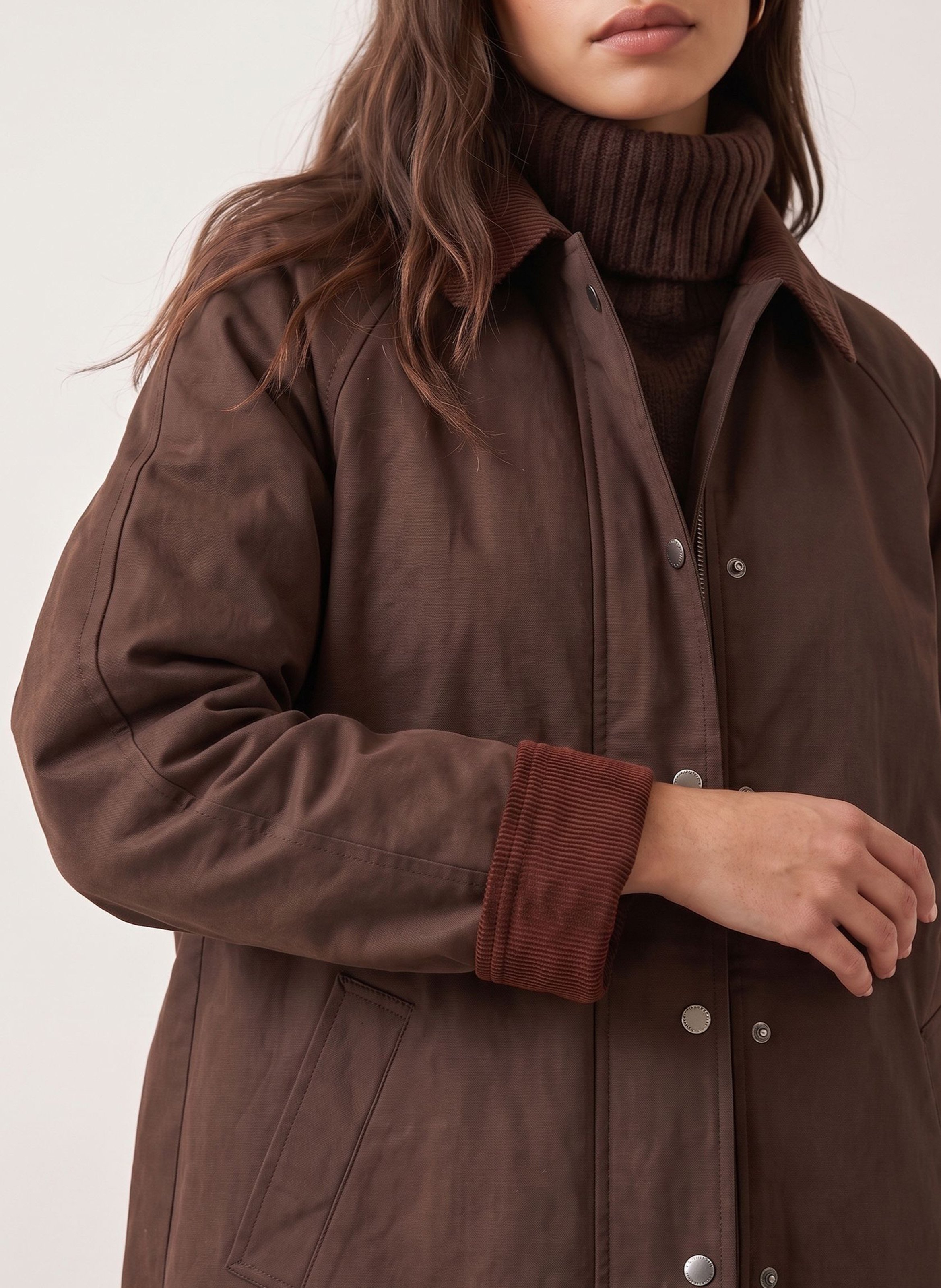 Rechte katoenen parka met ritssluiting en geribde kraag KOOKAI Bruin