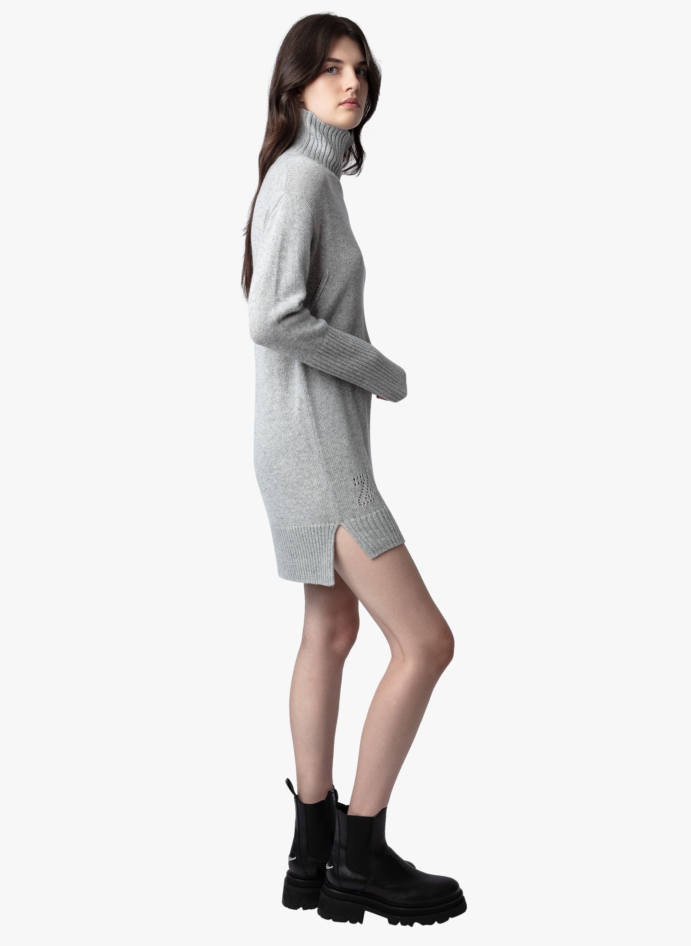 Grey High neck cashmere blend sweater dress