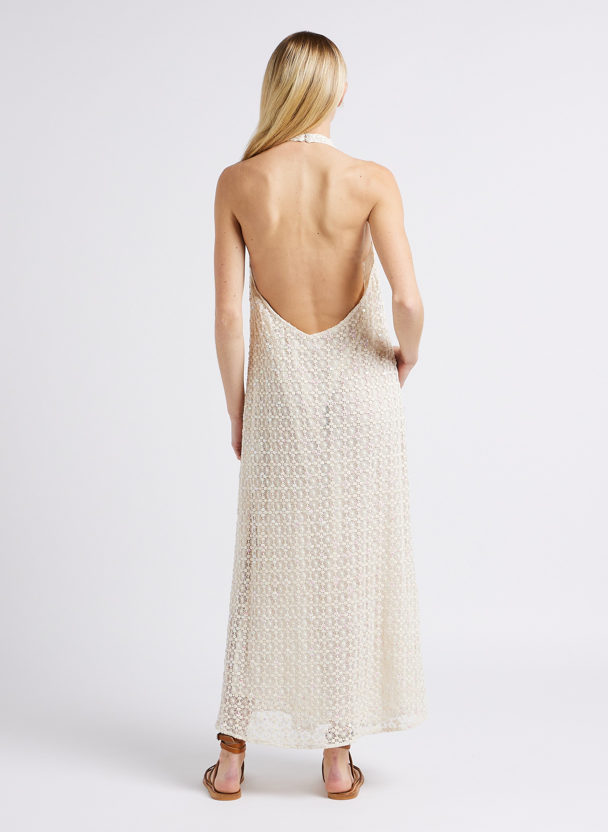 Long cotton sequined backless dress SUNDRESS White