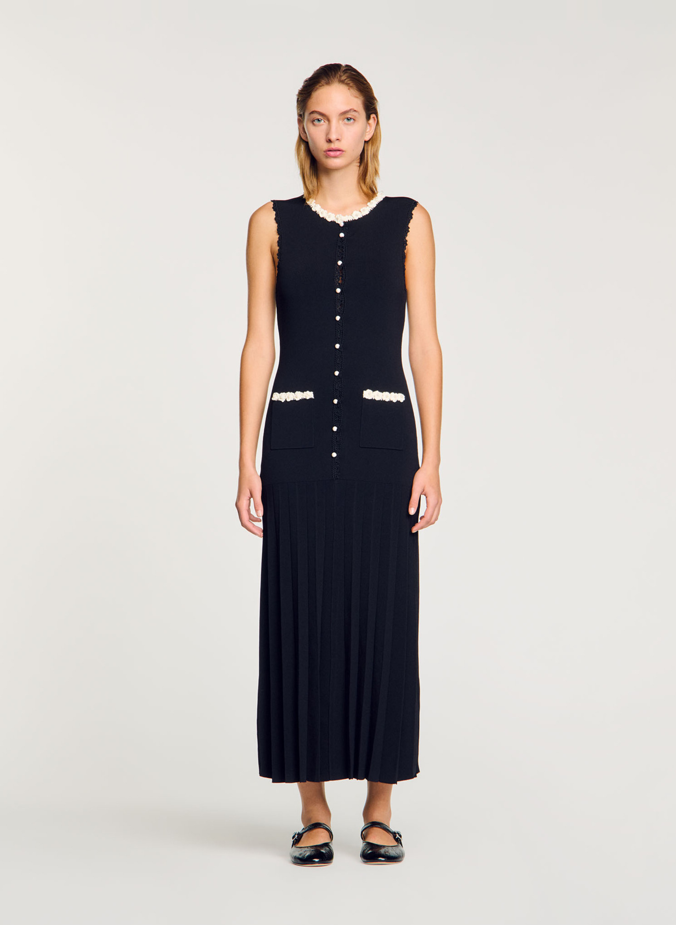 Robe longue à détails crochetés Noir Sandro - Femme