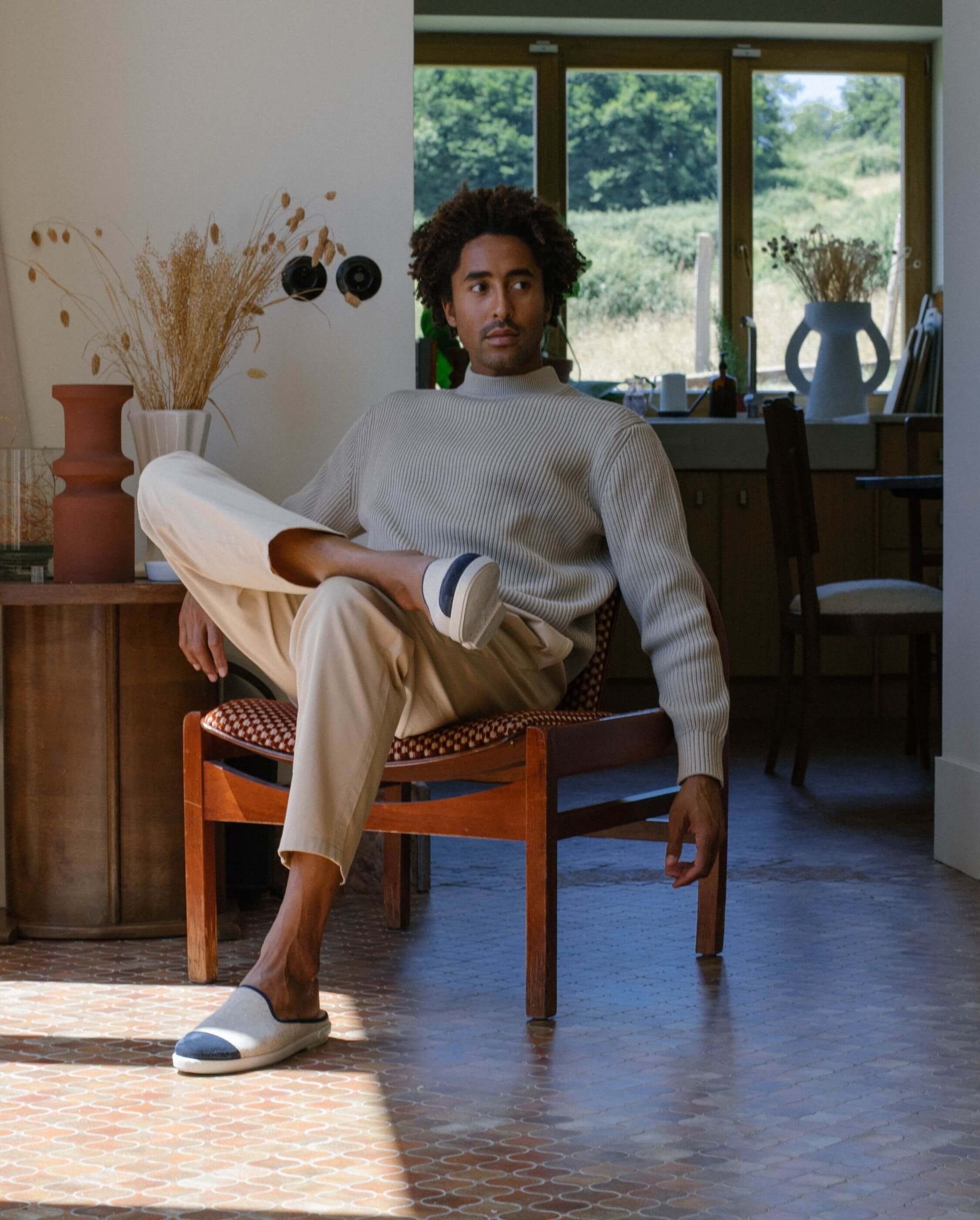 Mule homme laine, beige marine ANGARDE Beige