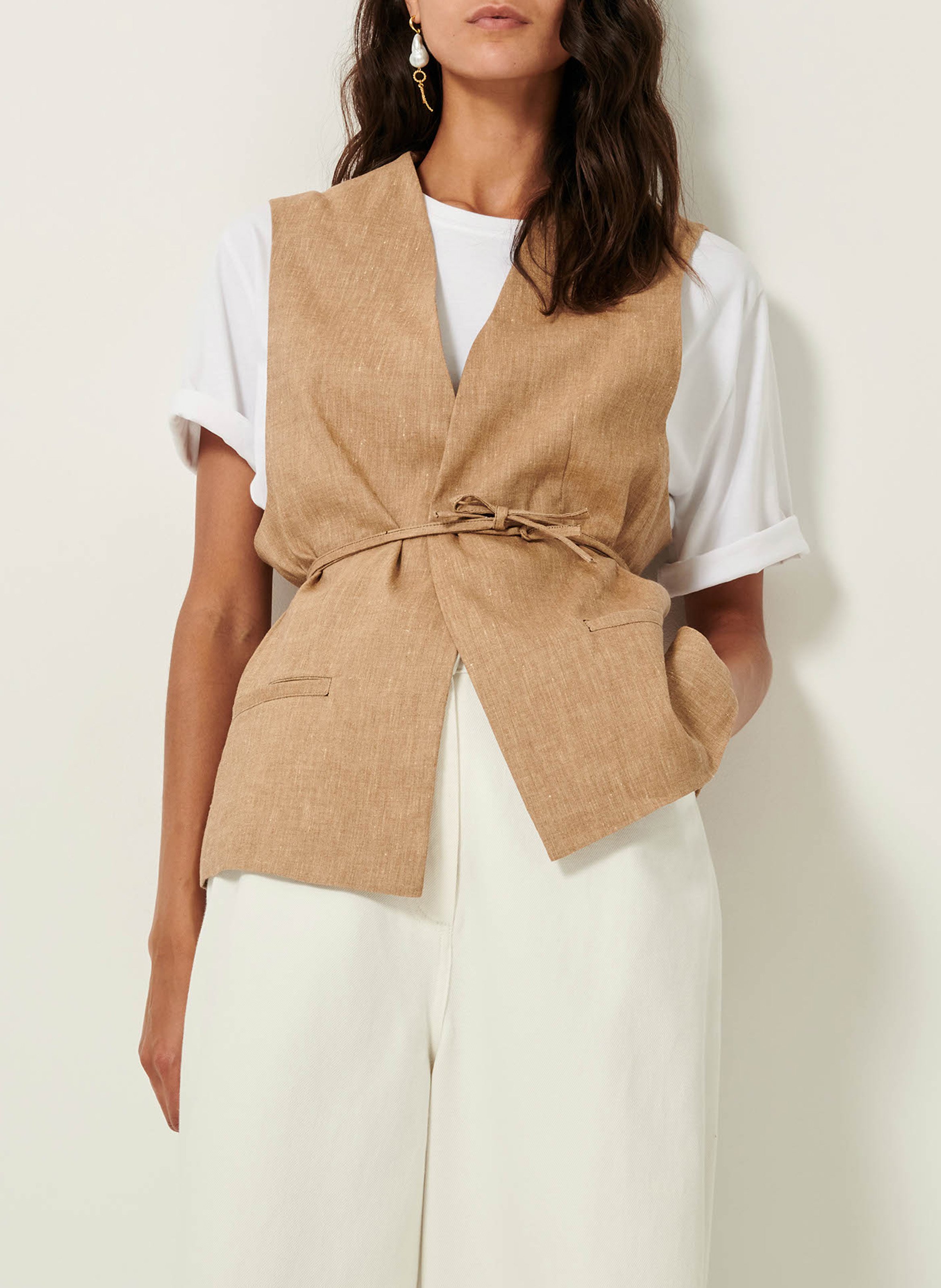 Straight linen-blend tailored jacket SESSUN Beige