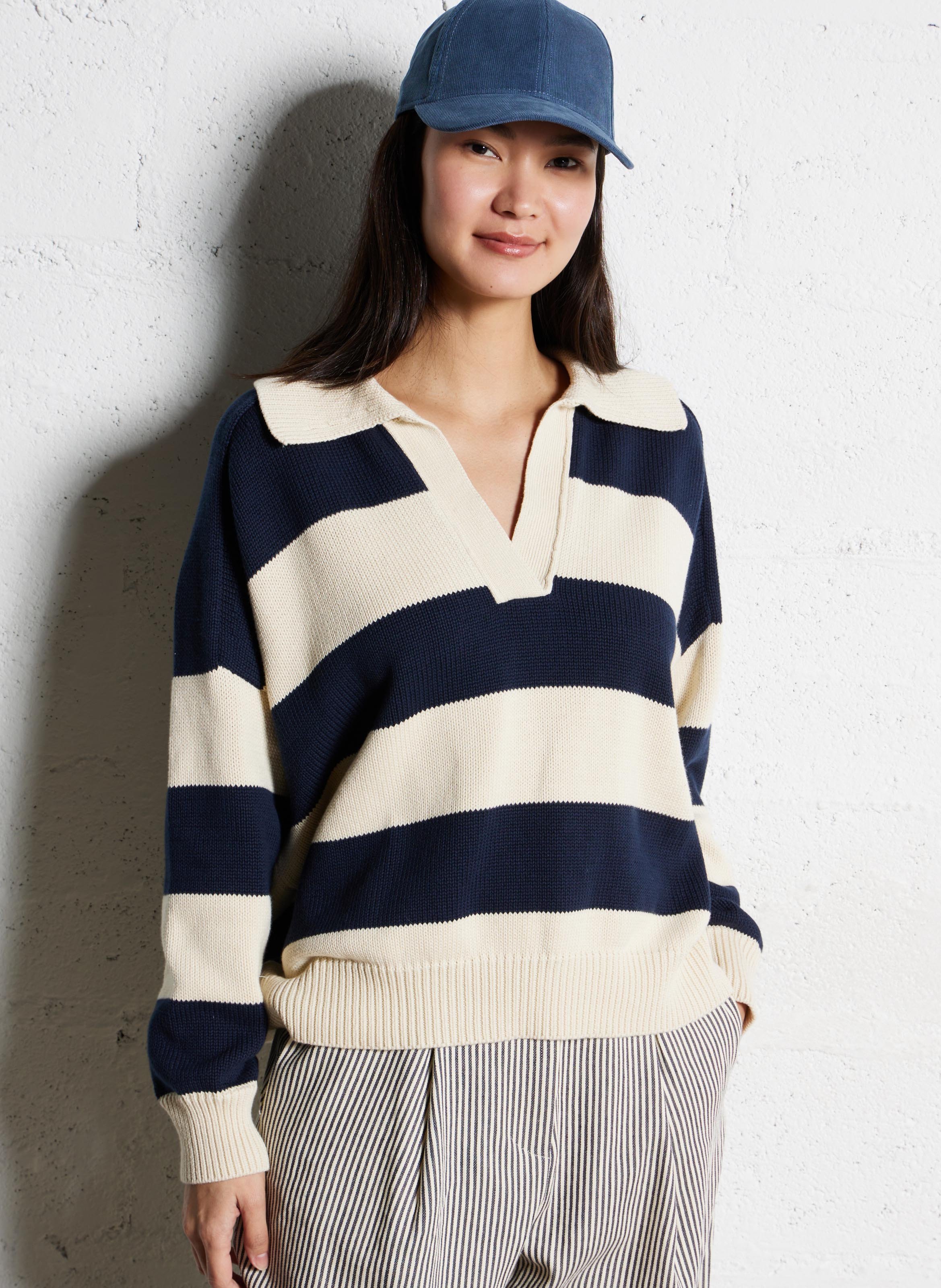 Oversized V-hals trui van biologisch katoen THE NEW SOCIETY Blauw