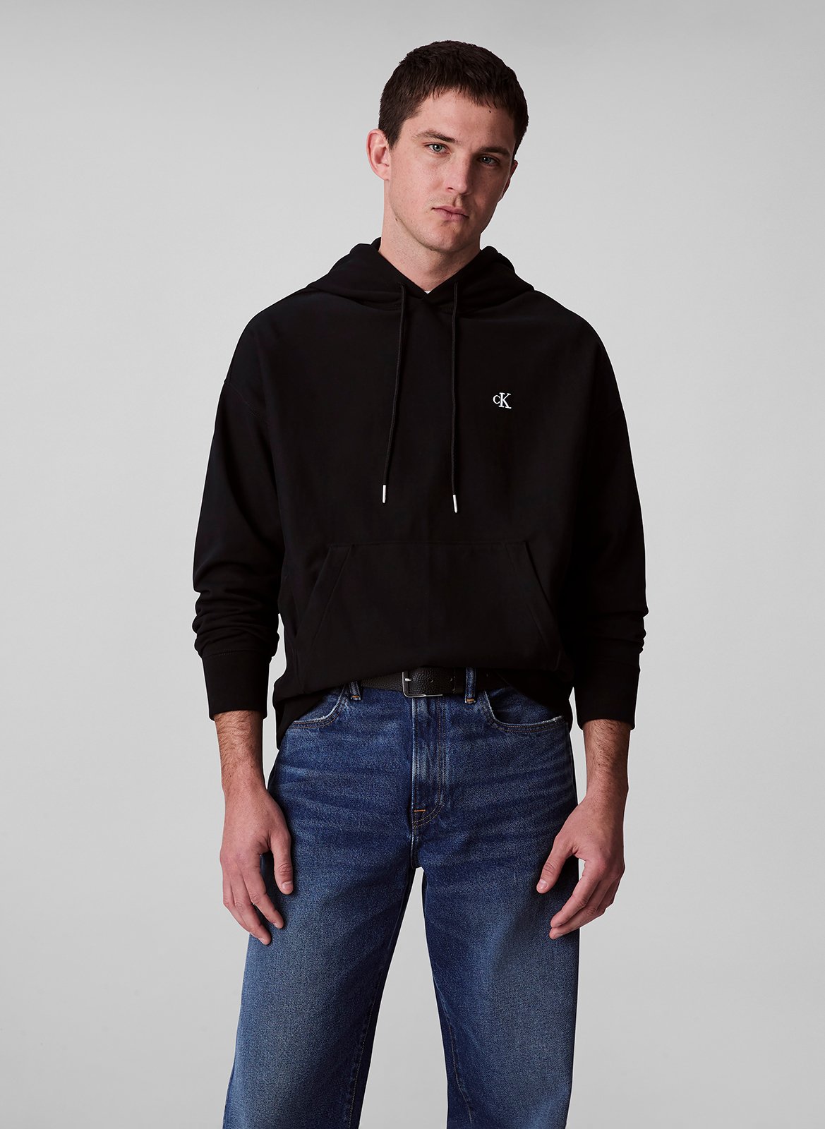 Sweat à capuche uni en coton mélangé CALVIN KLEIN Noir