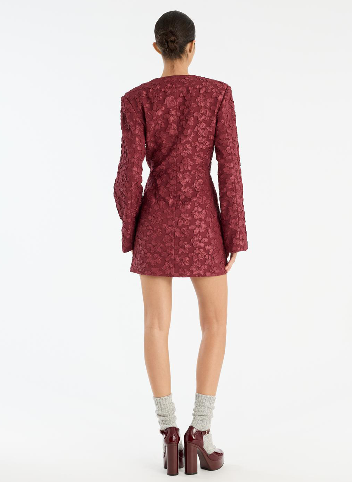 Short jacquard dress with V-neck ROTATE Brown