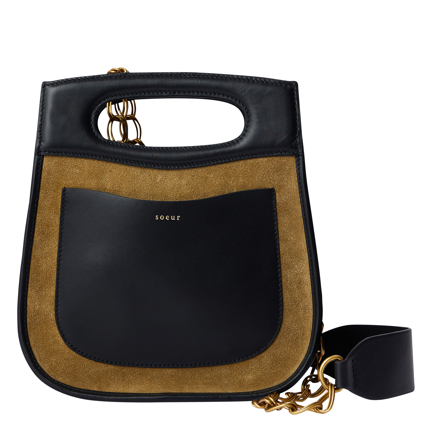 Dual material handbag SOEUR Brown