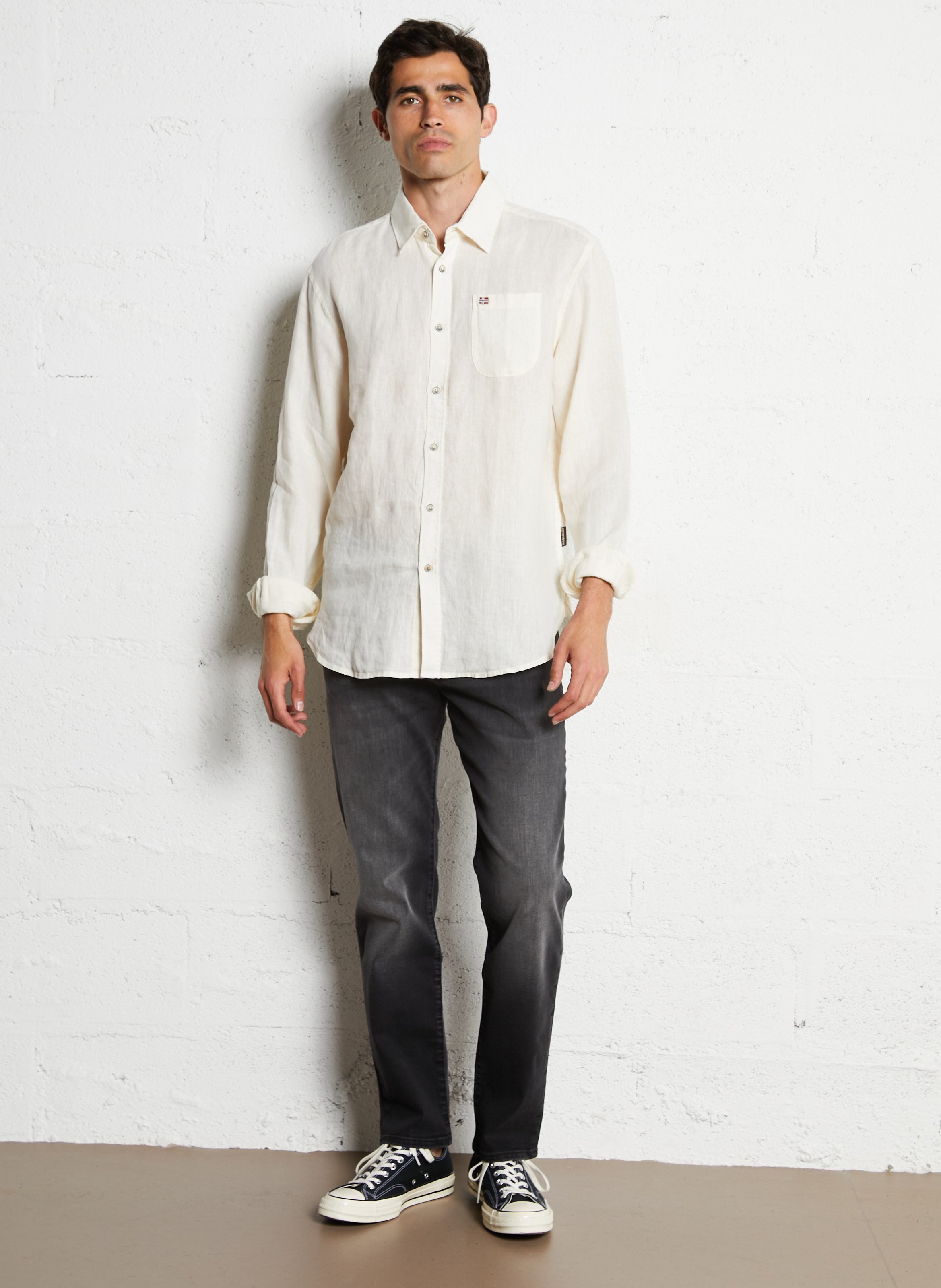 Gerade geschnittenes Leinenhemd Weiss