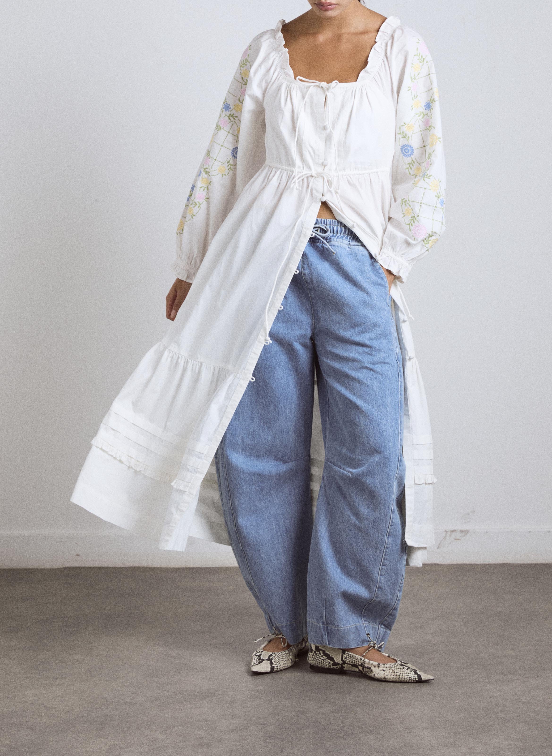 Round-neck embroidered organic cotton midi dress DAMSON MADDER White