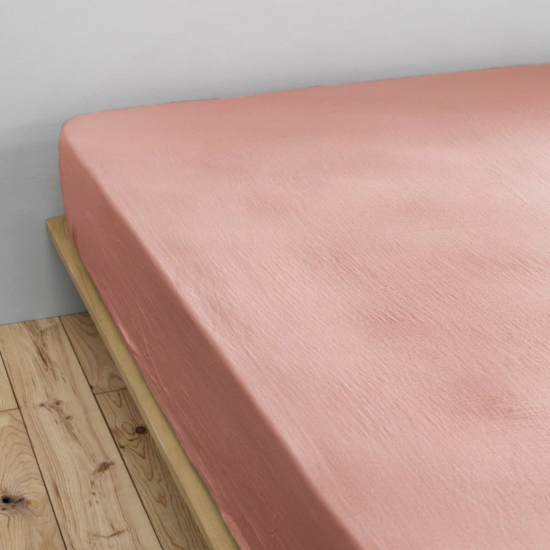 "Fitted sheet "Gaia" all sizes in "cotton gauze"" L'EFFET PAPILLON Pink