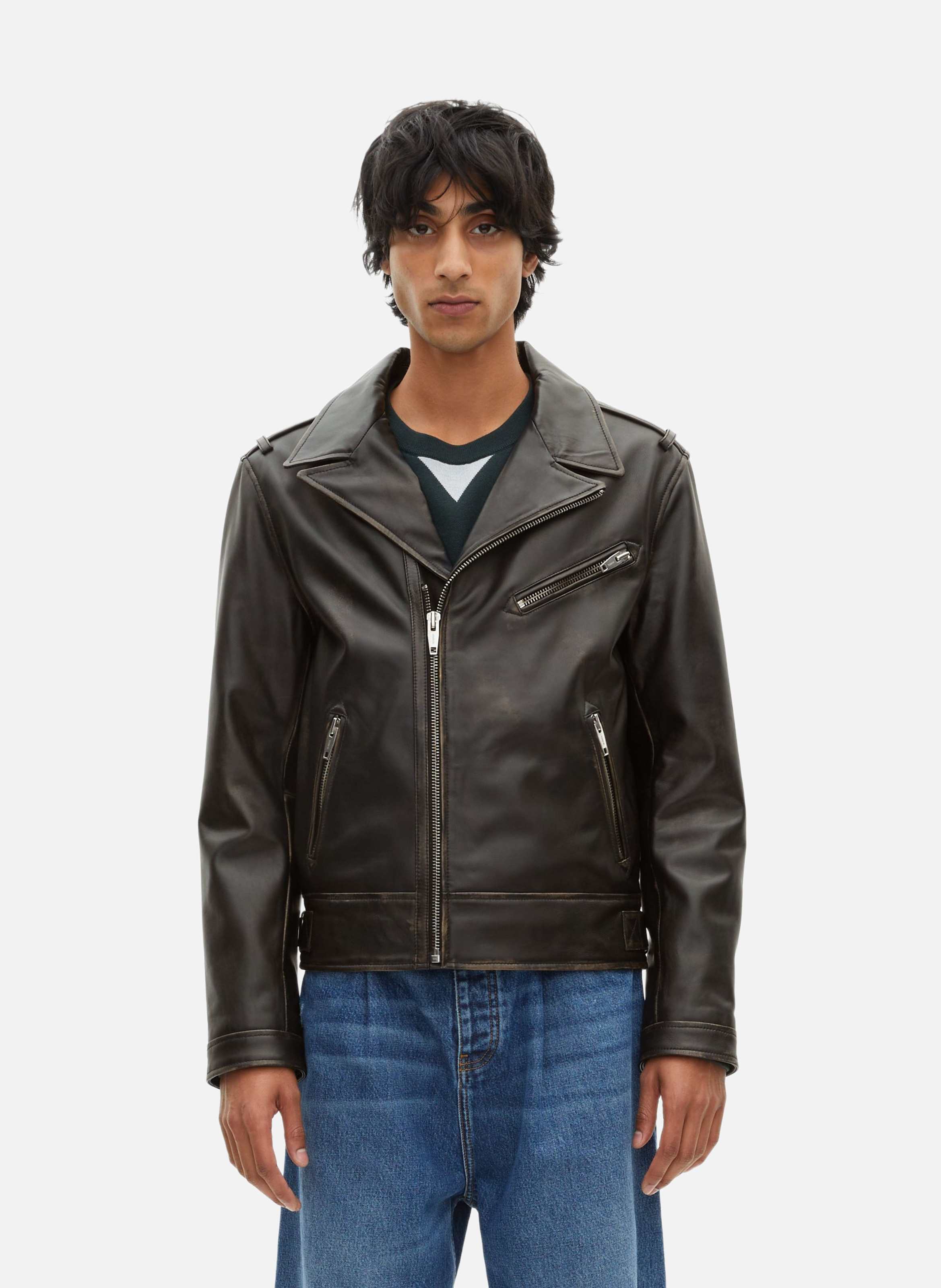 Leather biker-style jacket THE KOOPLES Black