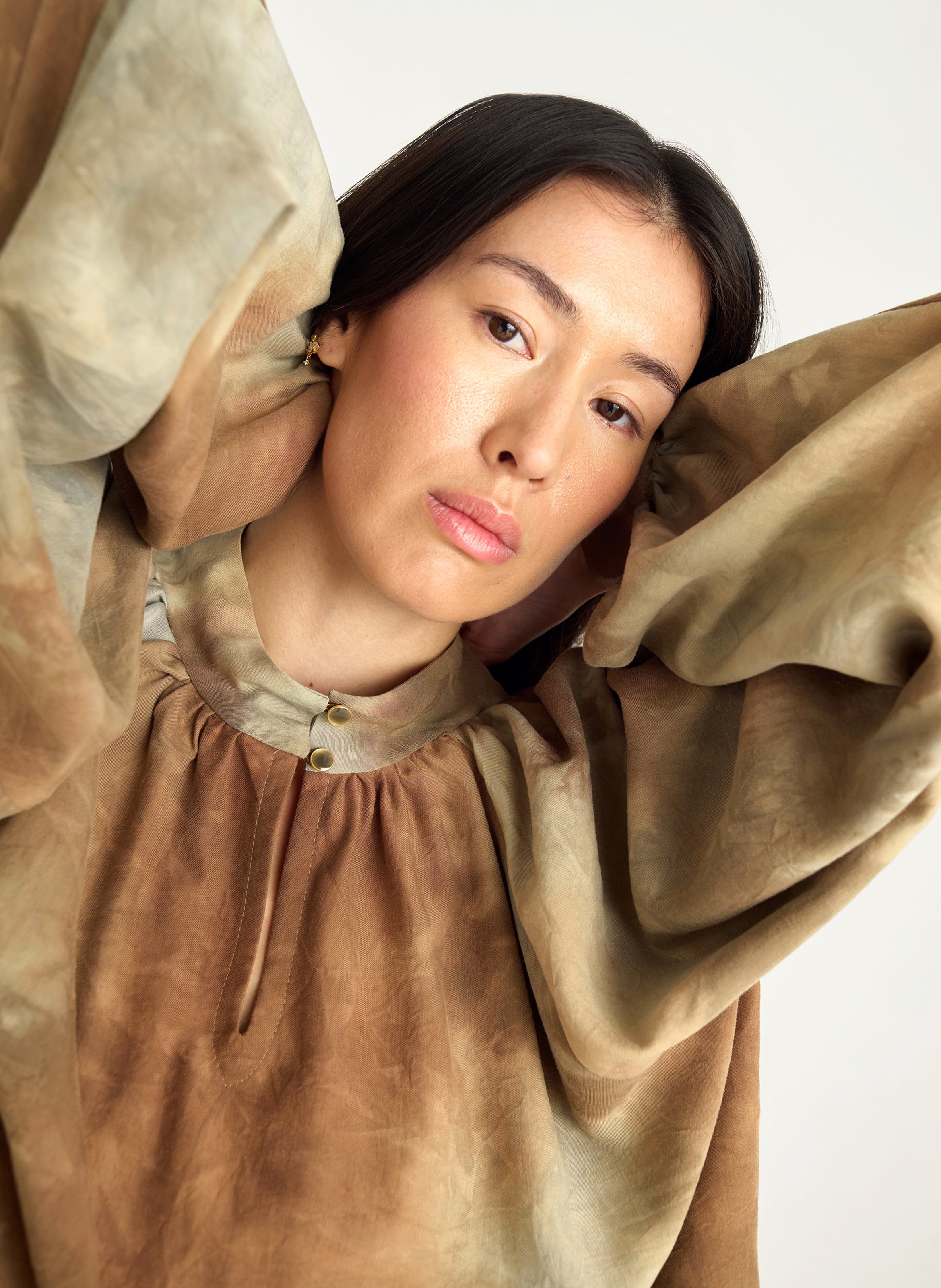 Gathered fluid blouse with pattern ACOTE Black