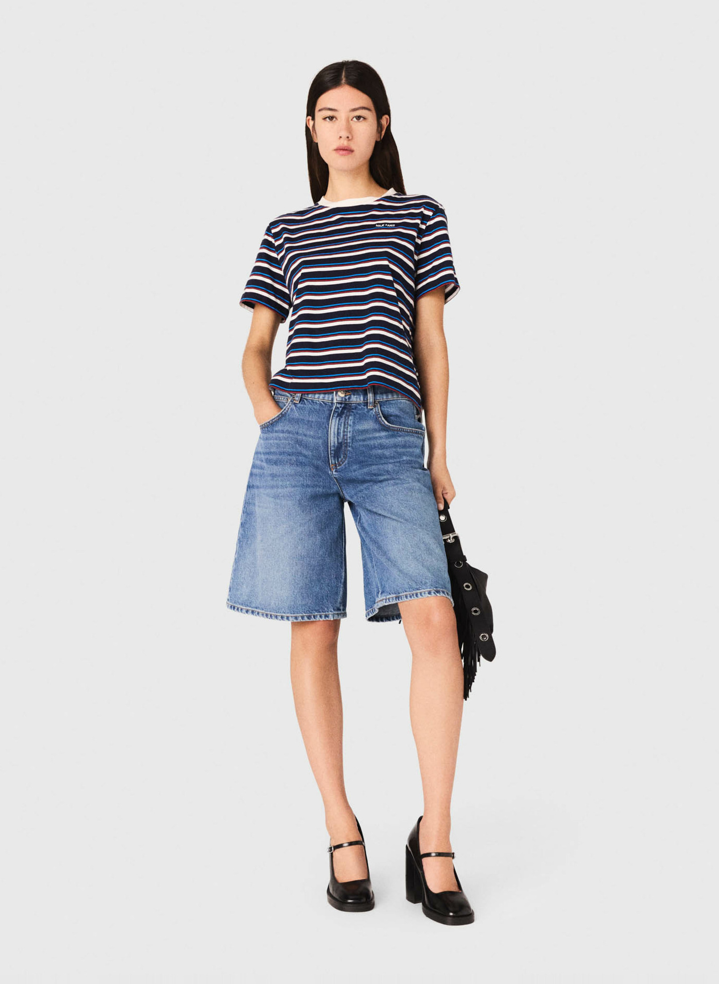 Tee-shirt droit à rayures MAJE Blanc