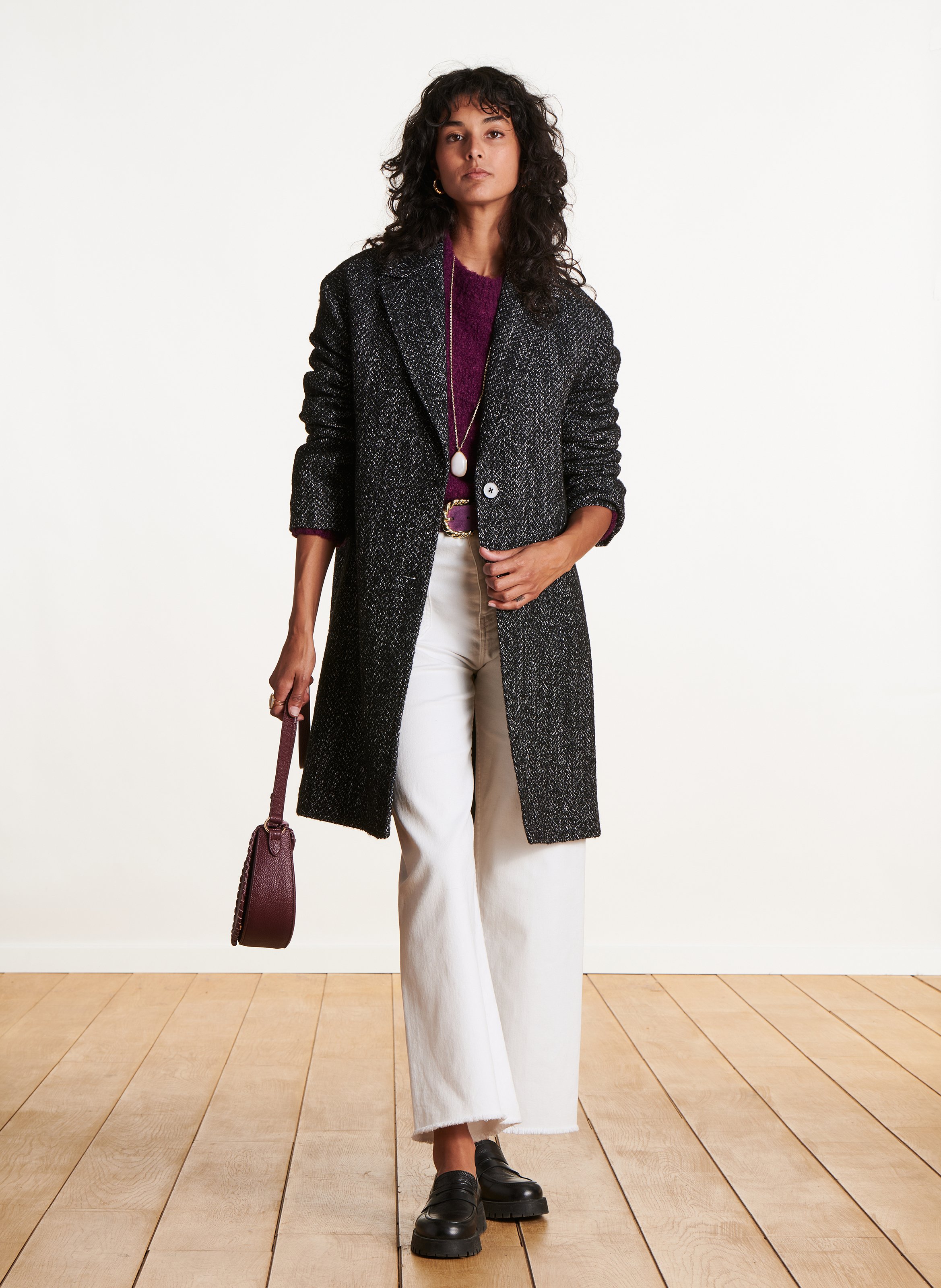 Manteau col tailleur en laine mélangée LA FEE MARABOUTEE Noir