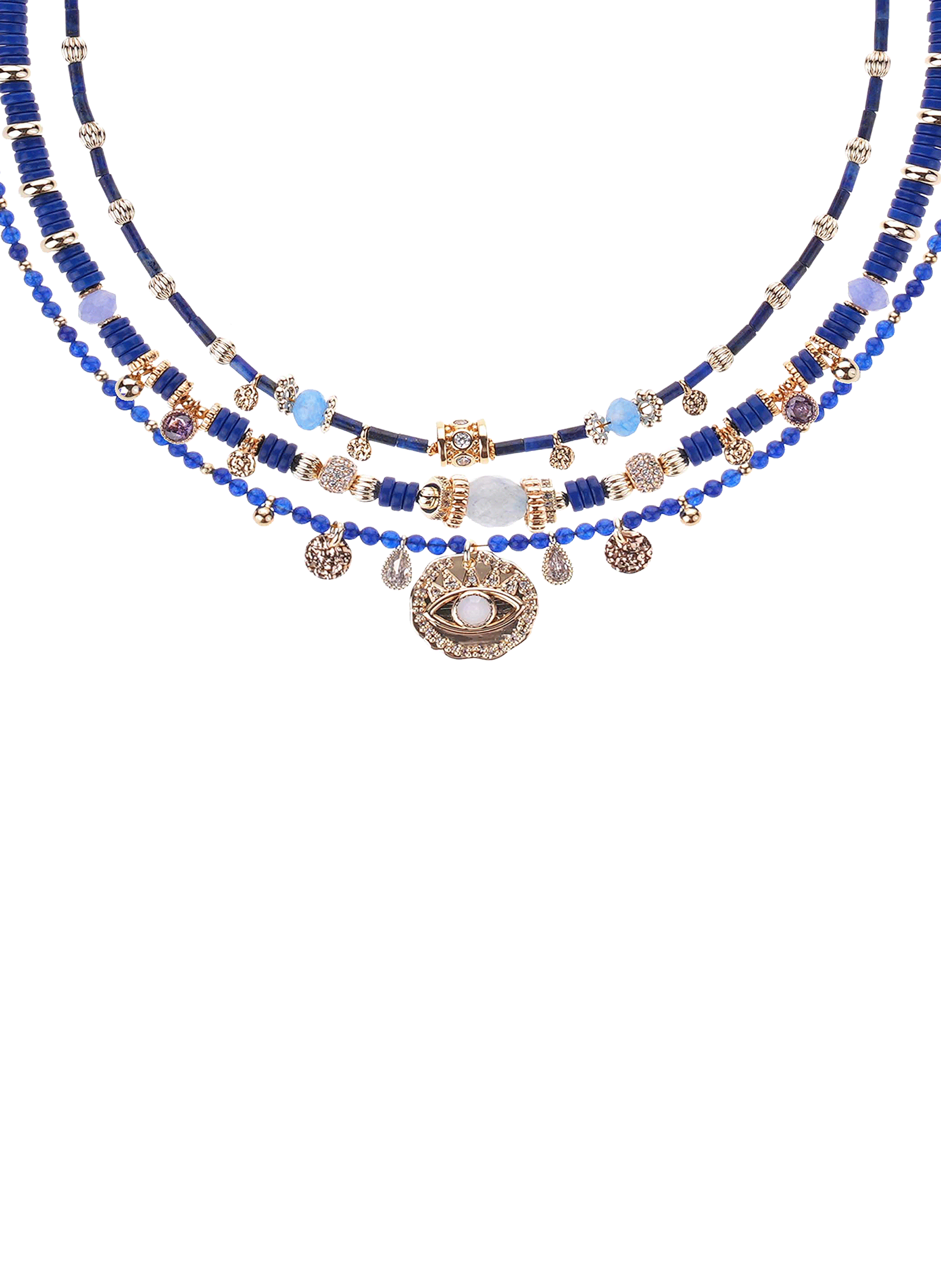Multilayer pearl necklace with charms HIPANEMA Blue
