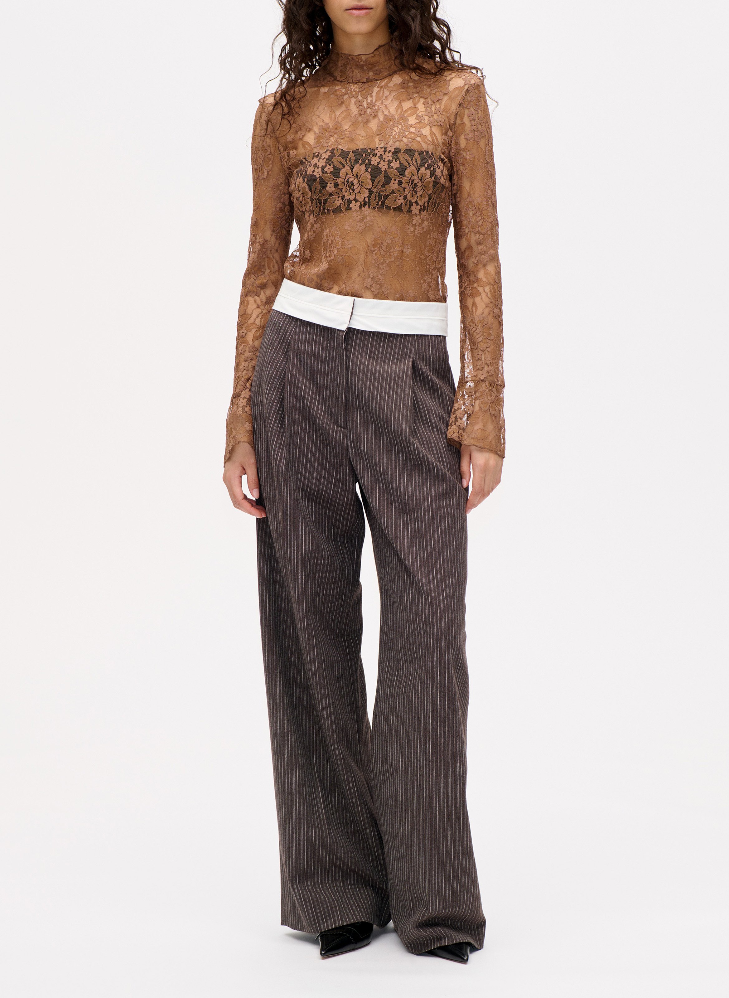 Pantalon large taille haute en fibres recyclées mélangées BAUM UND PFERDGARTEN Marron