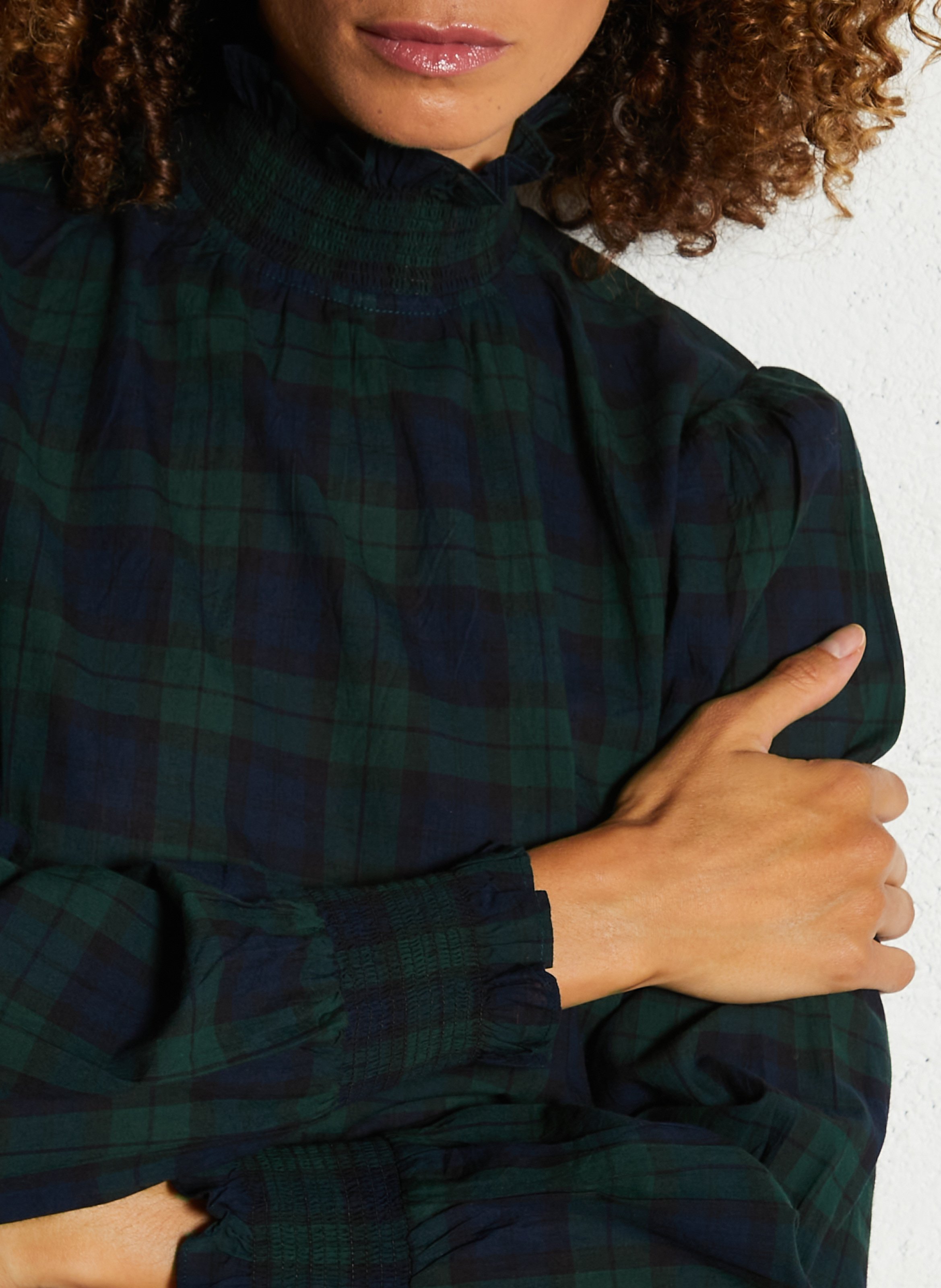 Straight high-neck cotton blouse PETITE MENDIGOTE Blue