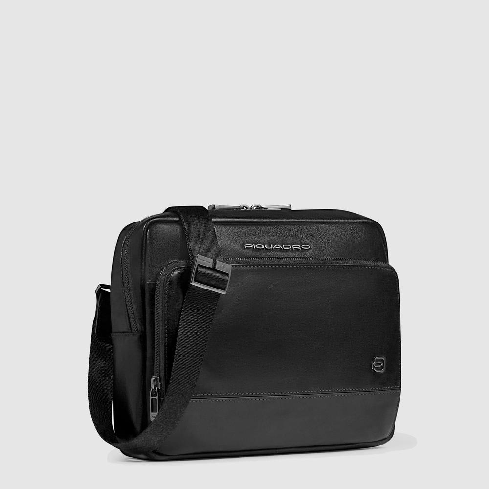 Men's leather crossbody bag for iPad® with RFID protection PIQUADRO Black