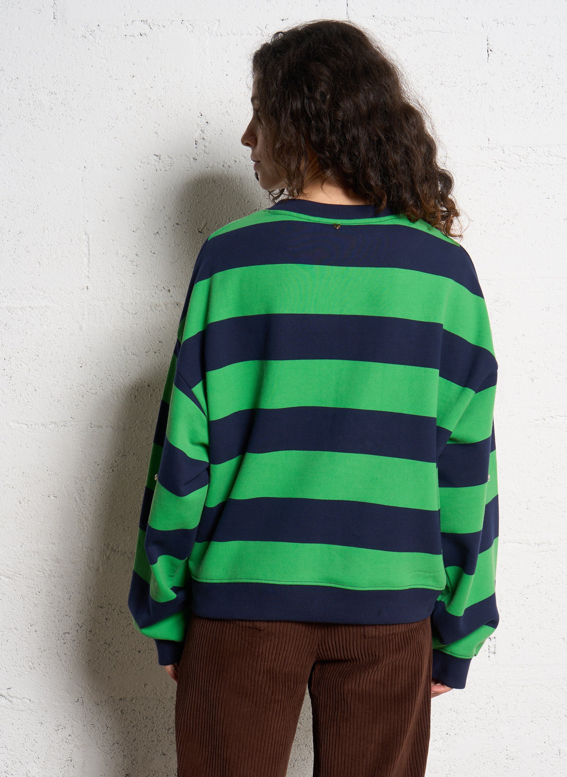 Sweat ample col rond rayé à bijoux en coton bio FABIENNE CHAPOT Bleu