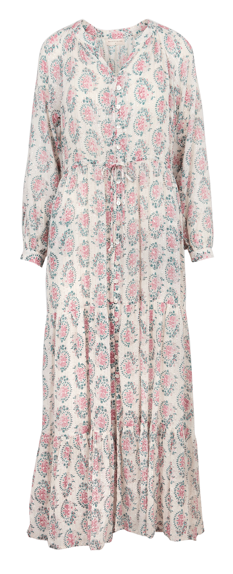 Robe longue col V en coton mélangé MAISON HOTEL Rose