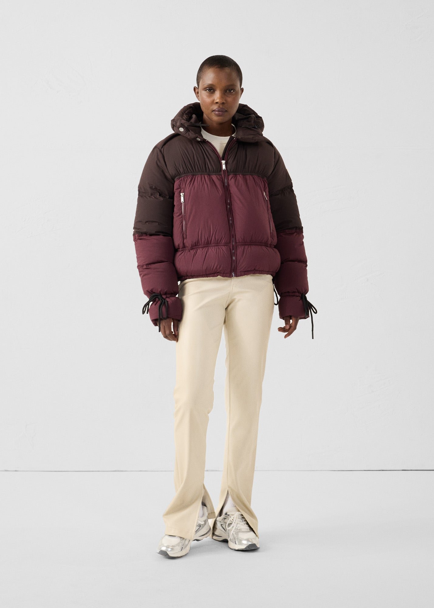 Extreme cold weather puffer jacket in colorblock design JOTT Pink