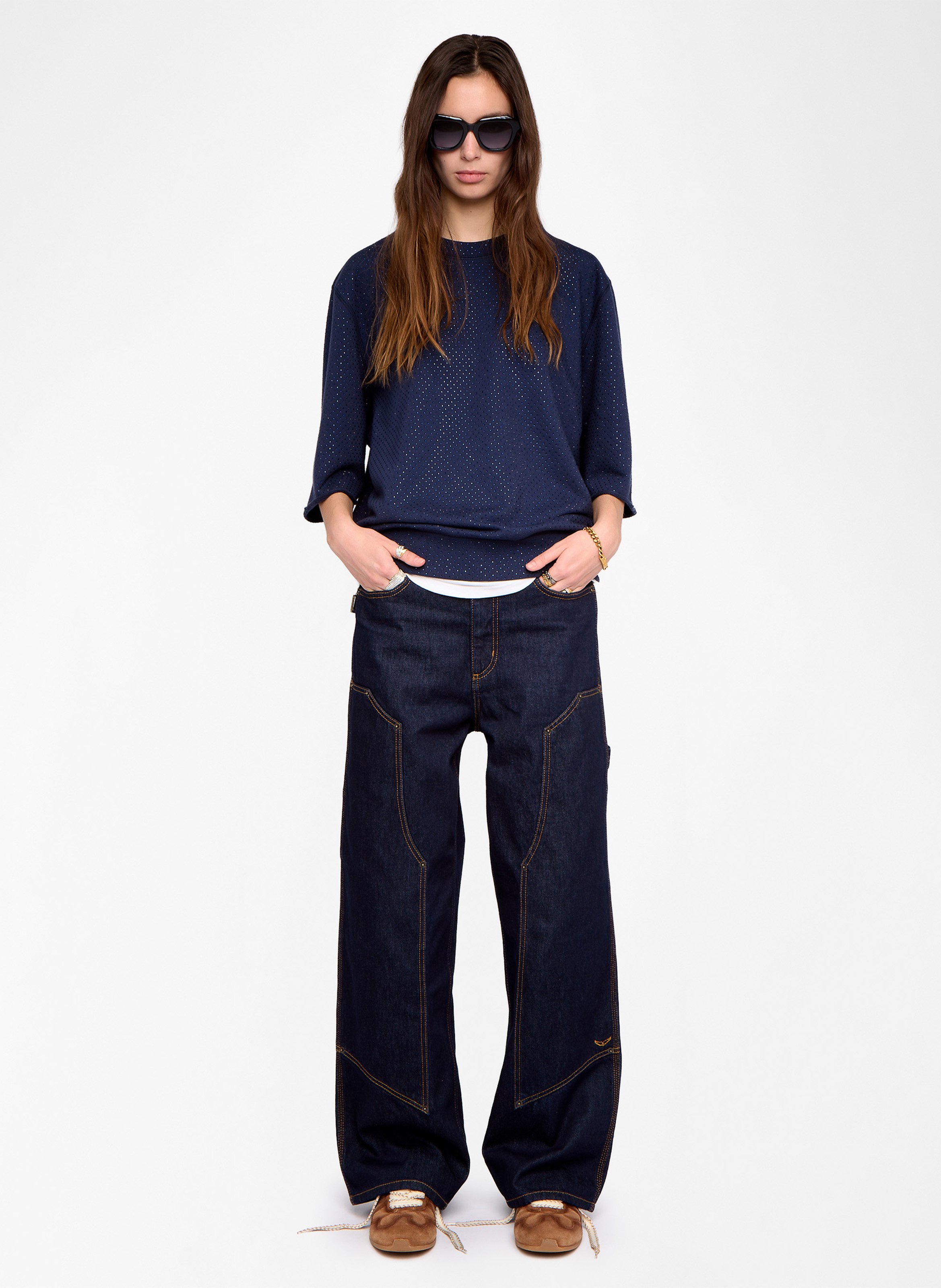 Sweat col rond en coton mélangé ZADIG&VOLTAIRE Bleu