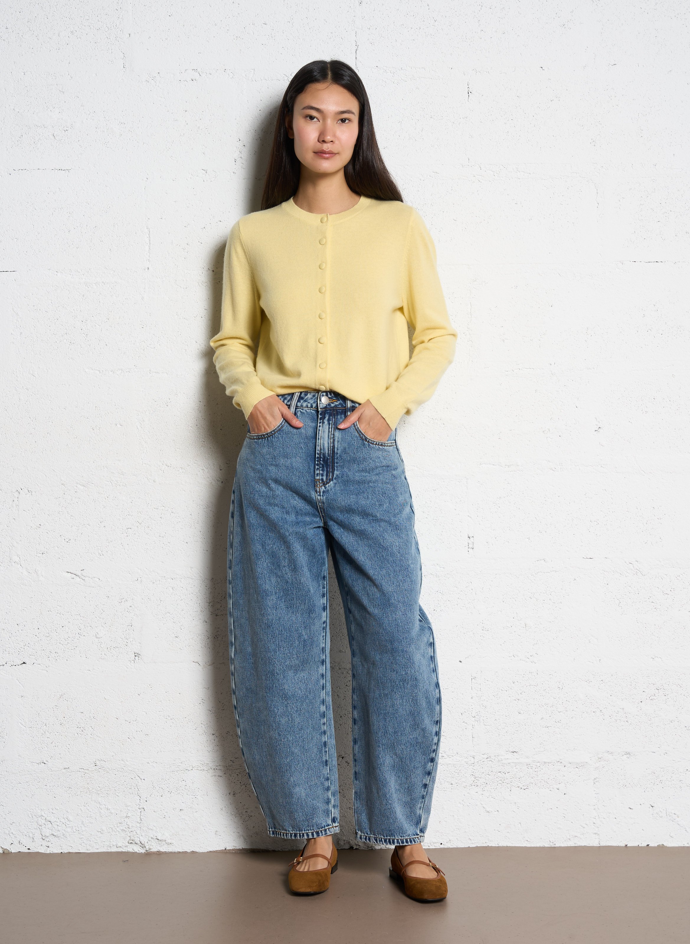 Gilet uni droit boutonné en laine SUNCOO Jaune