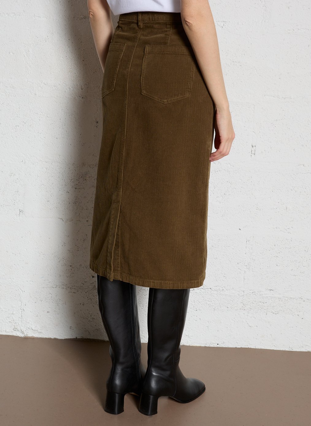 Jupe midi en coton côtelé MAISON 123 Vert