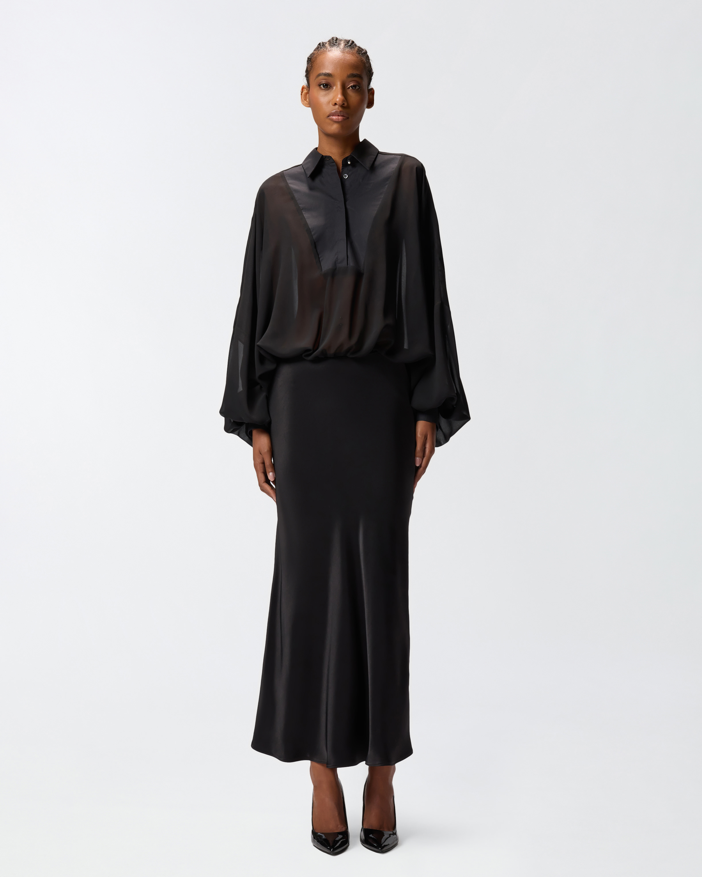 Chiffon and poplin bodysuit with wide sleeves PINKO Black