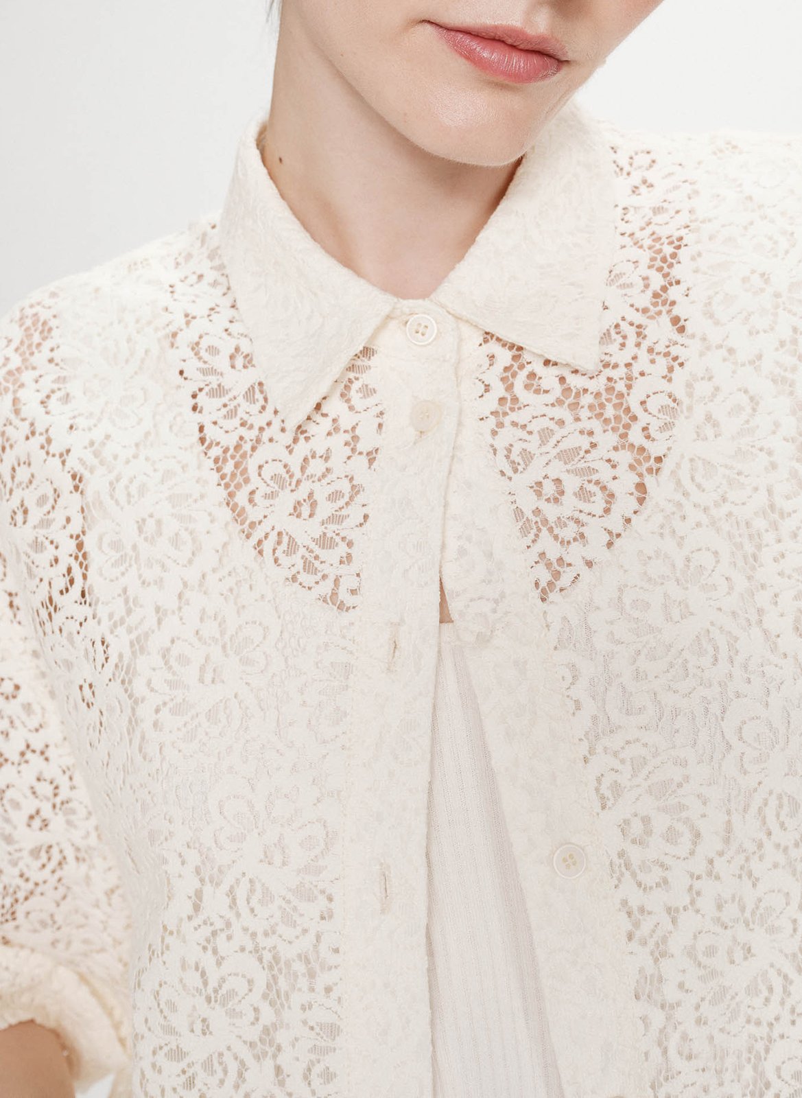 Chemise col classique en dentelle GRACE ET MILA Blanc