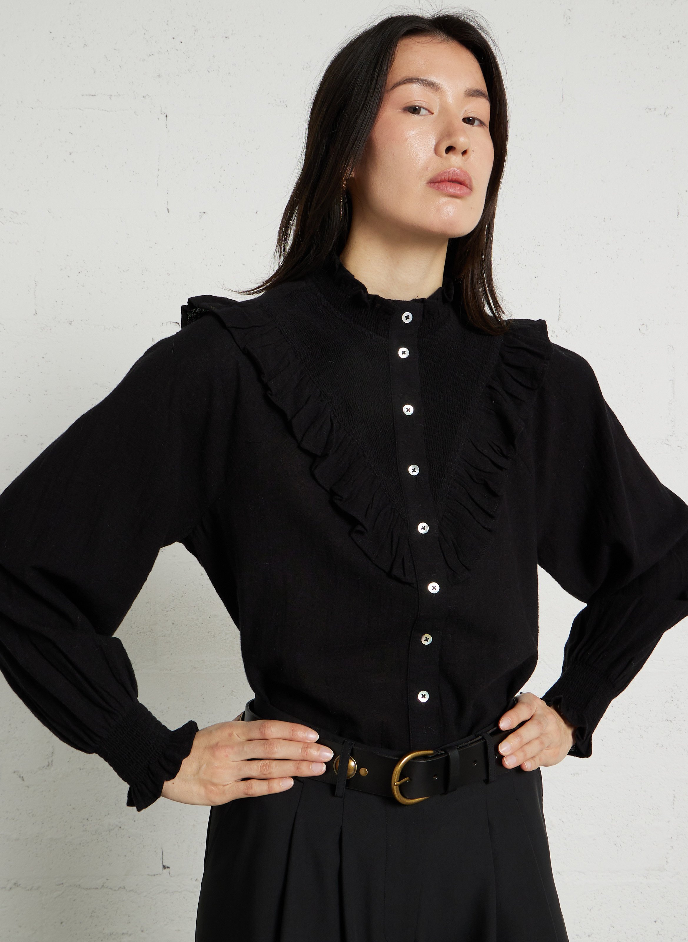 Chemisier droit boutonné à volants MAISON 123 Noir