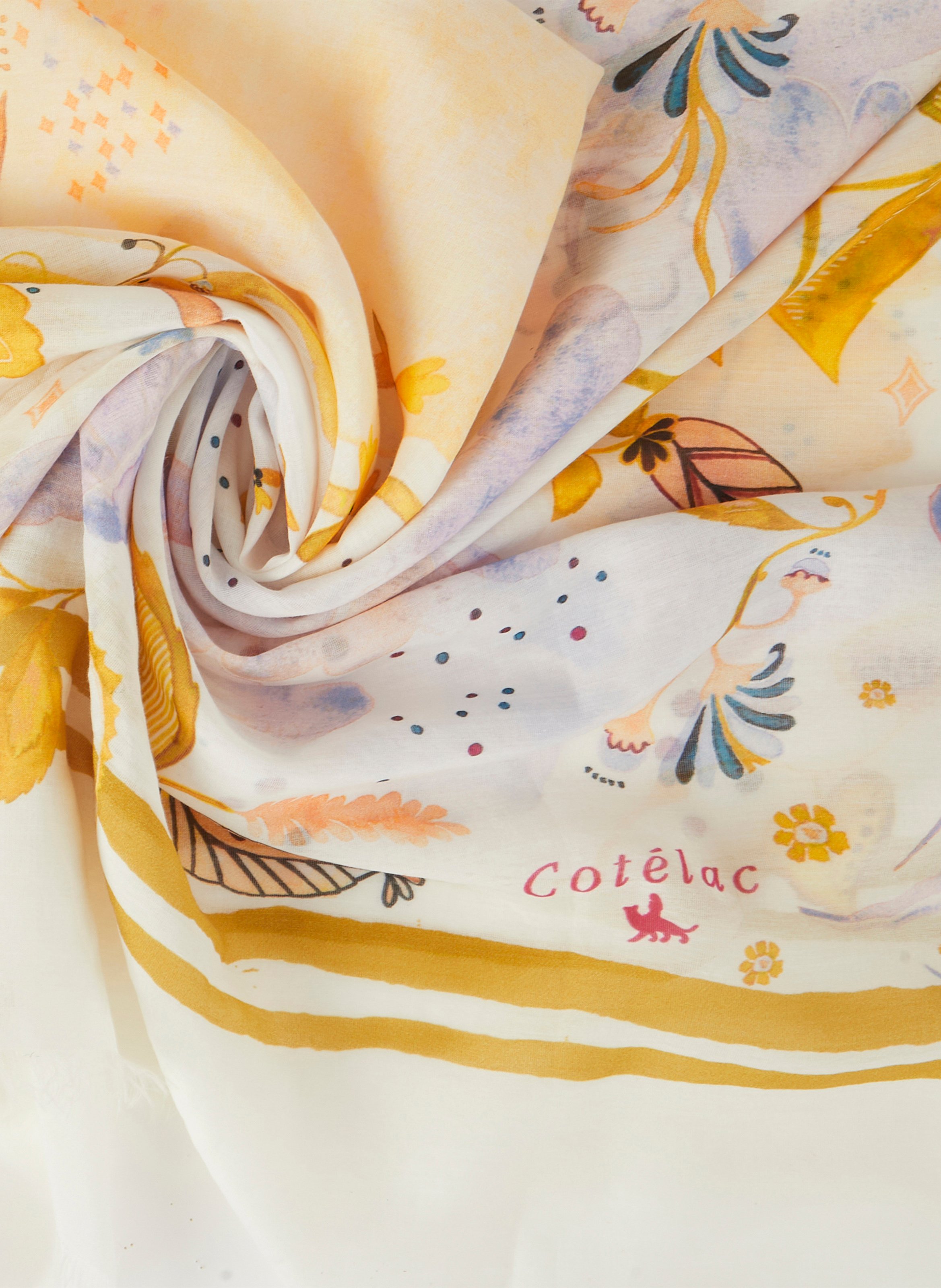 Foulard en coton et soie imprimé COTELAC Blanc